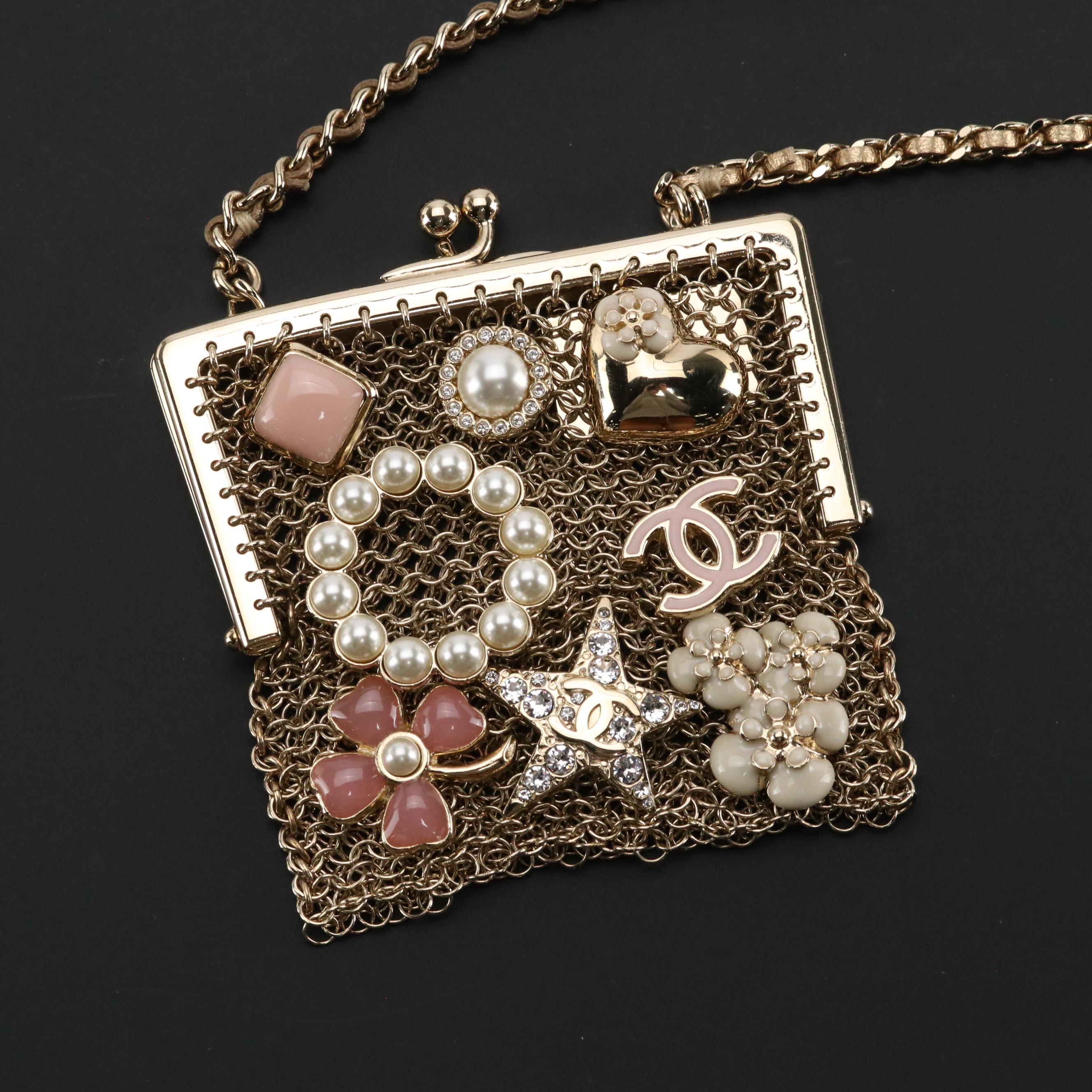 Chanel CC Charm Mini Metal Mesh Kisslock Crossbody Bag with Box