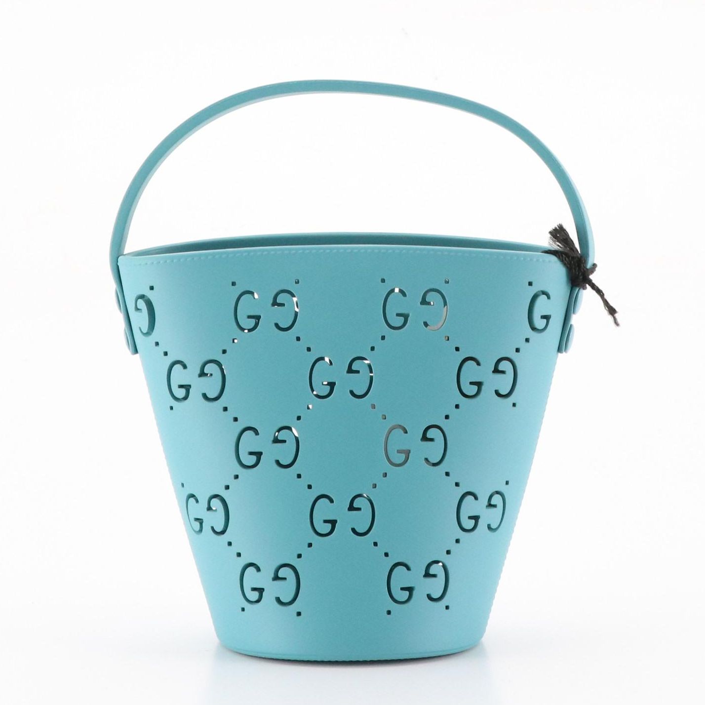Gucci Kids Small Bucket Bag in Teal Blue GG Perforated Rubber