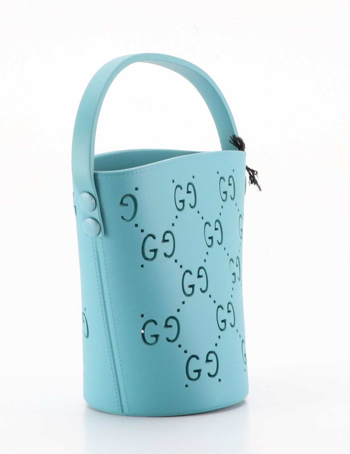 Gucci Kids Small Bucket Bag in Teal Blue GG Perforated Rubber