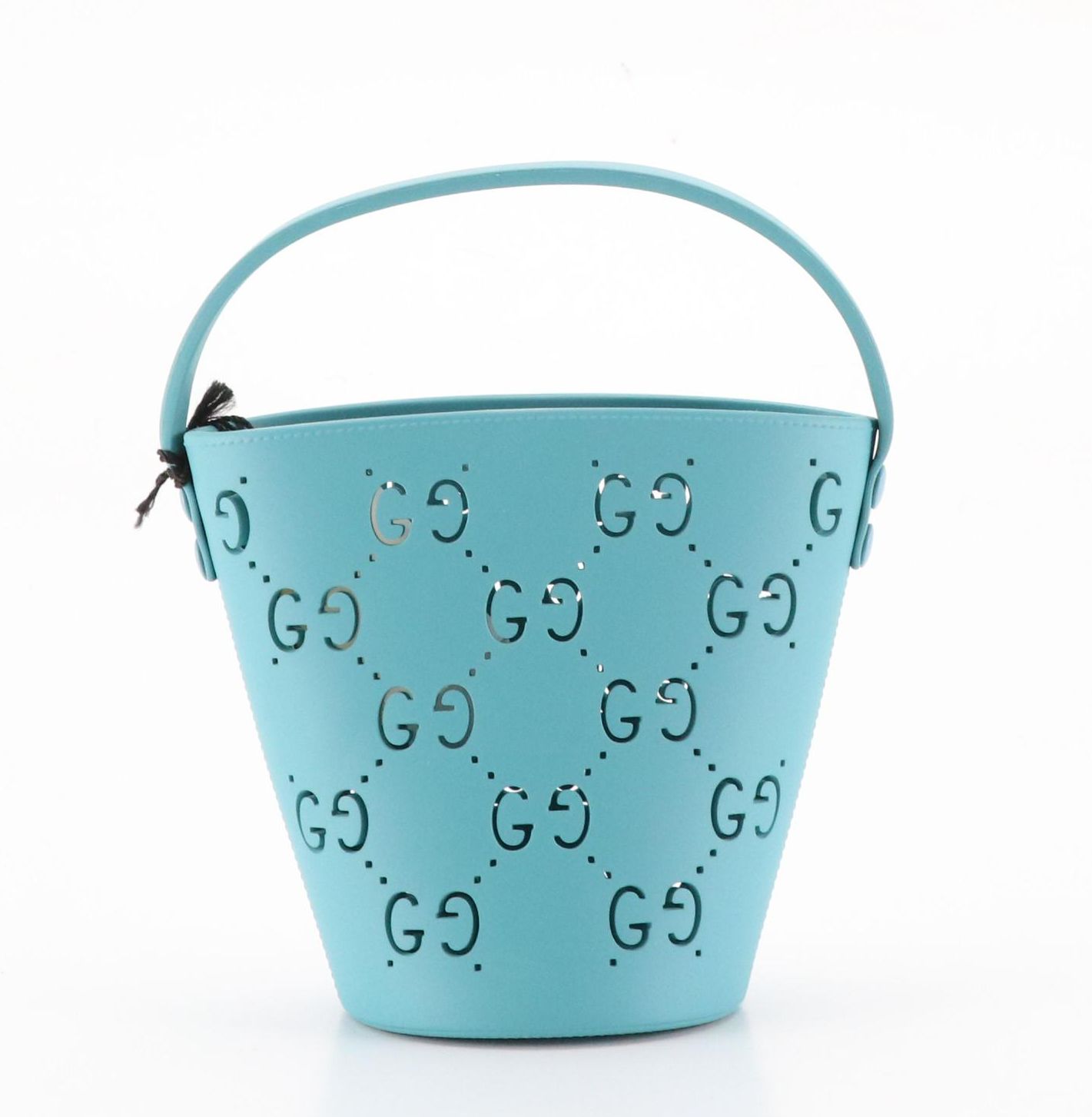 Gucci Kids Small Bucket Bag in Teal Blue GG Perforated Rubber