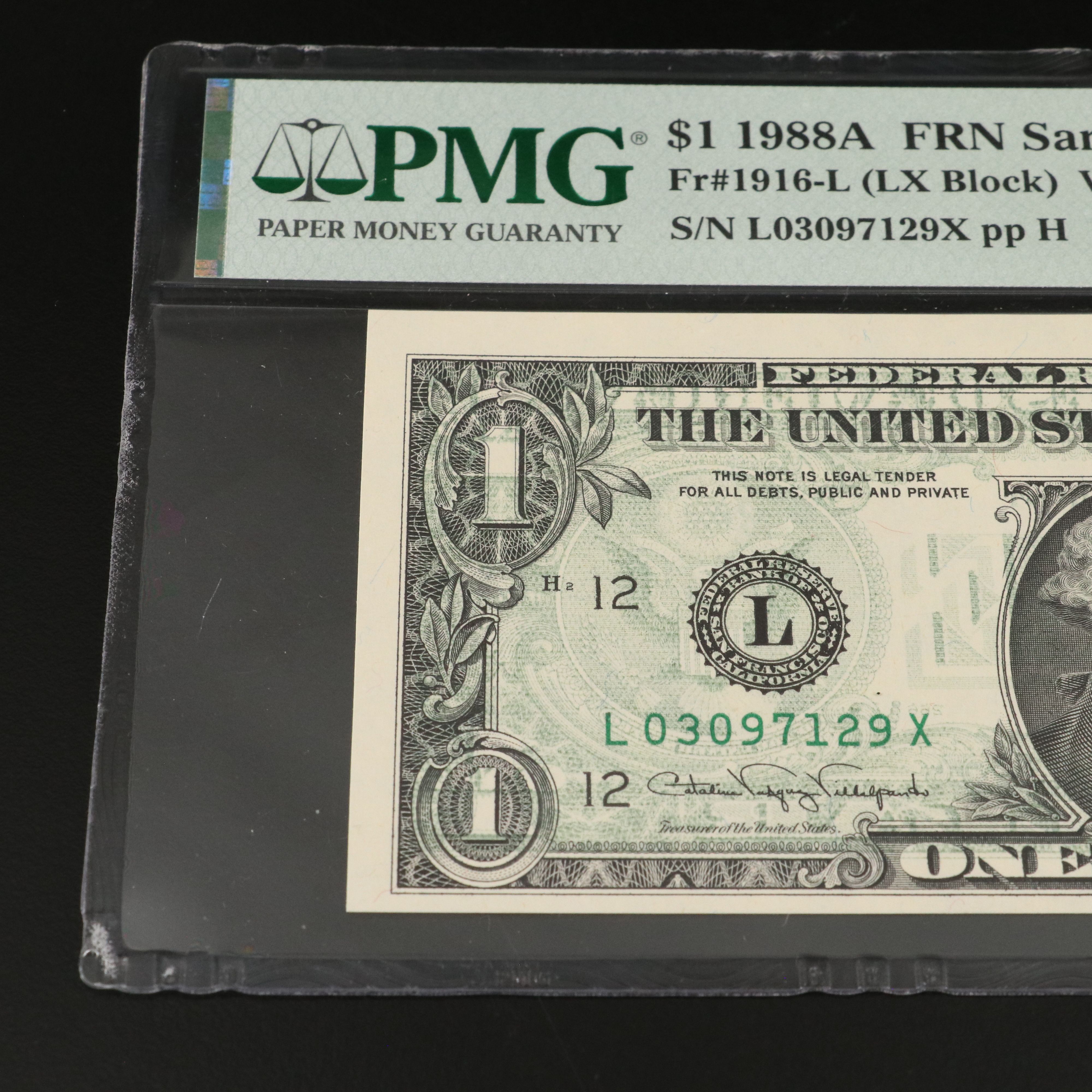PMG MS 63 1988A One Dollar Federal Reserve Error Note