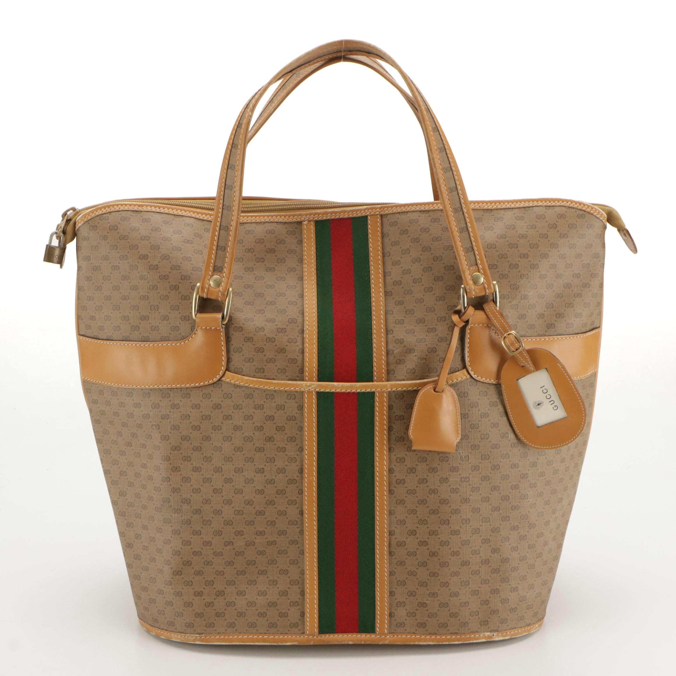Gucci Large Bucket Shoulder Bag in Micro GG Supreme Canvas, Web and Leather Trim