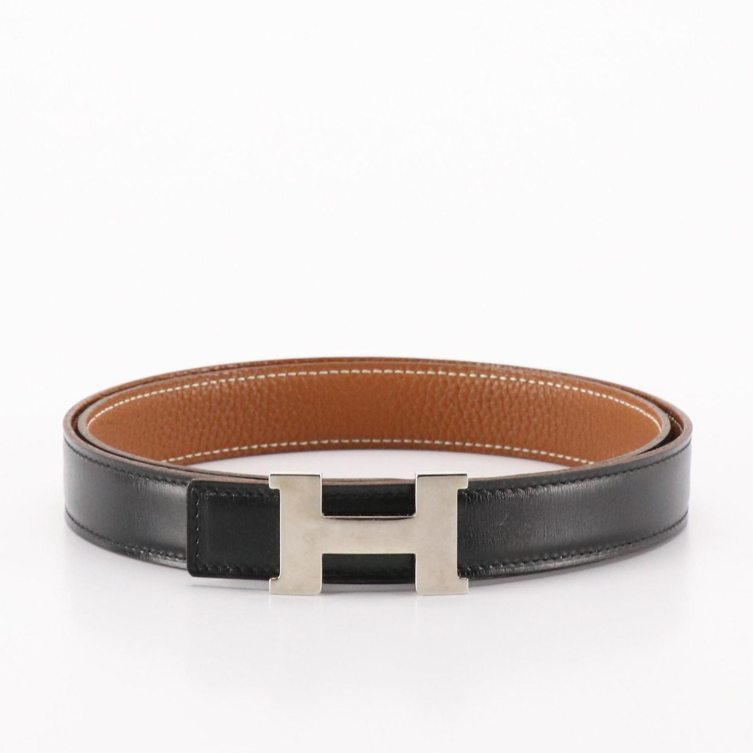 Hermès H Constance Reversible Black/Brown Leather Belt in Box