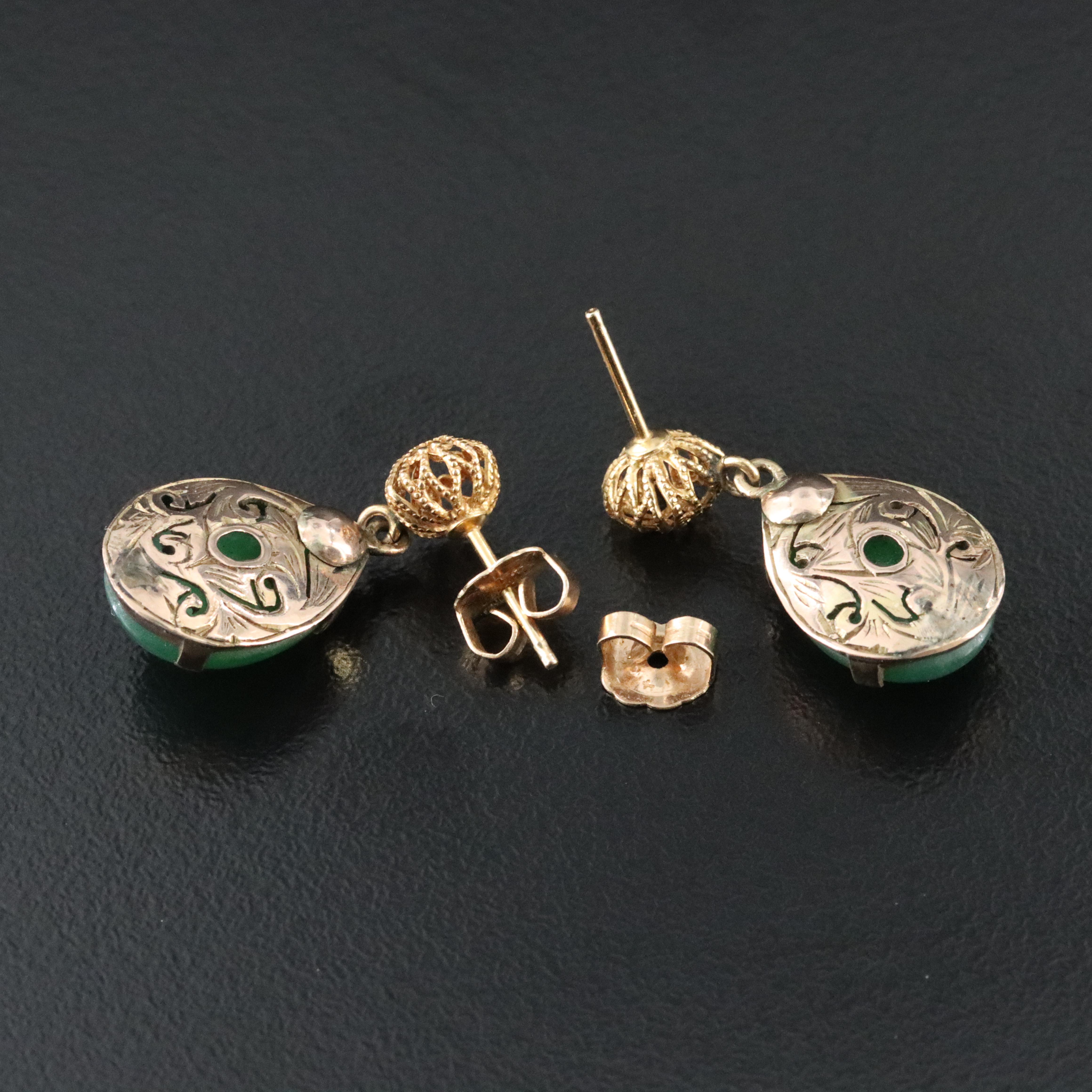 14K Jadeite Drop Earrings