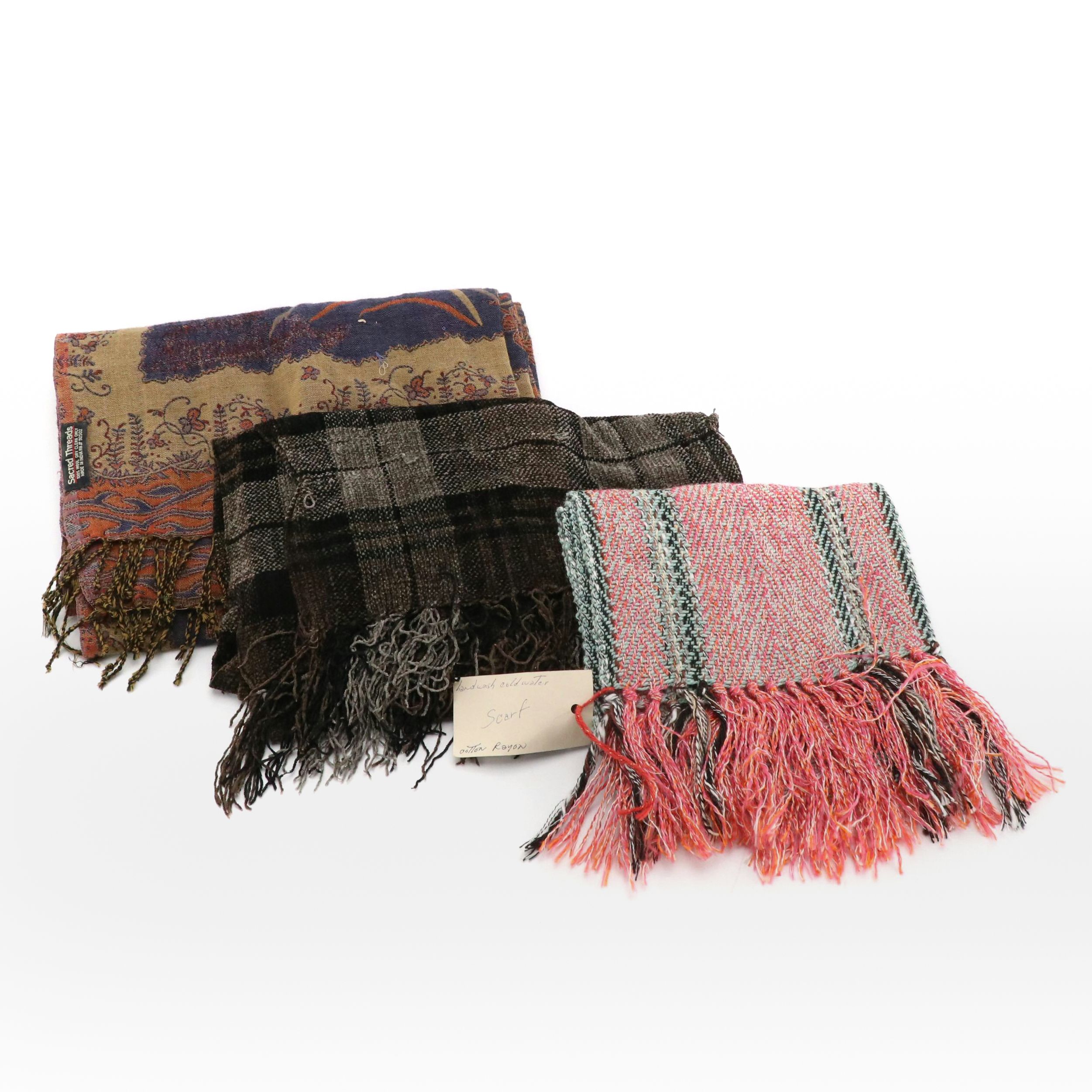 Sacred Threads Wool Shawl, Richard Cox Woven Cotton Fringe Scarf, Other Scarf