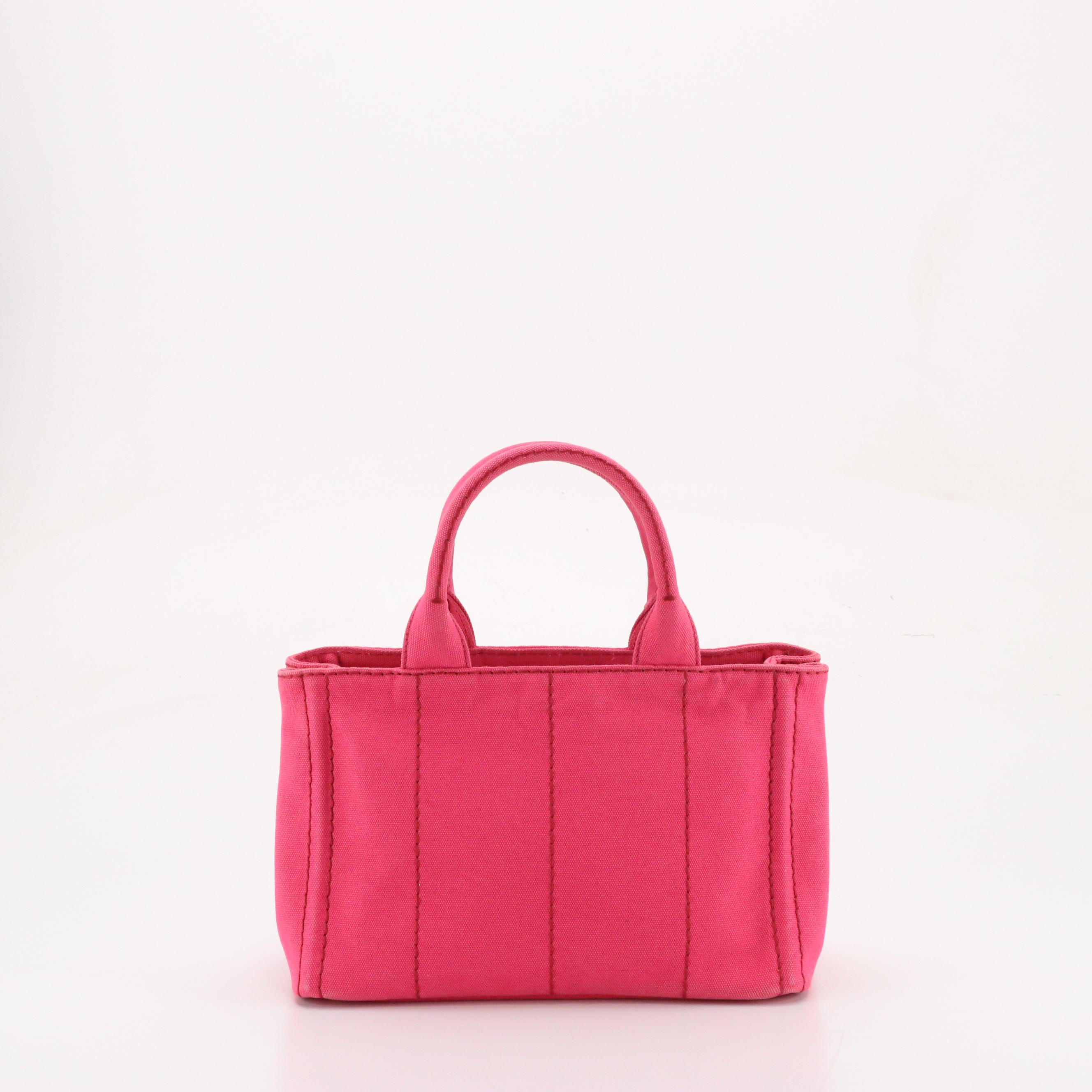 Prada Small Two-Way Tote in Pink Canapa Logo Canvas