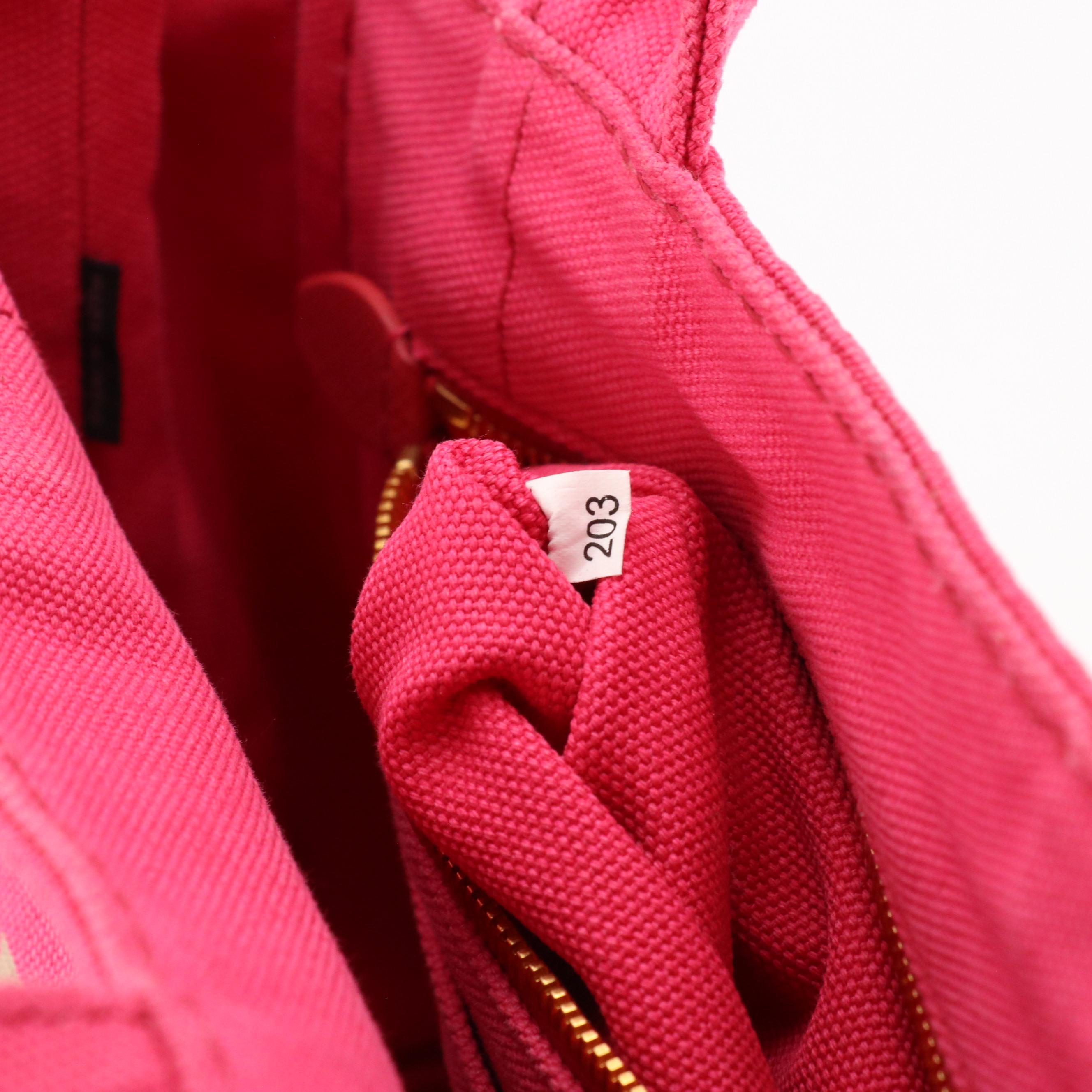 Prada Small Two-Way Tote in Pink Canapa Logo Canvas