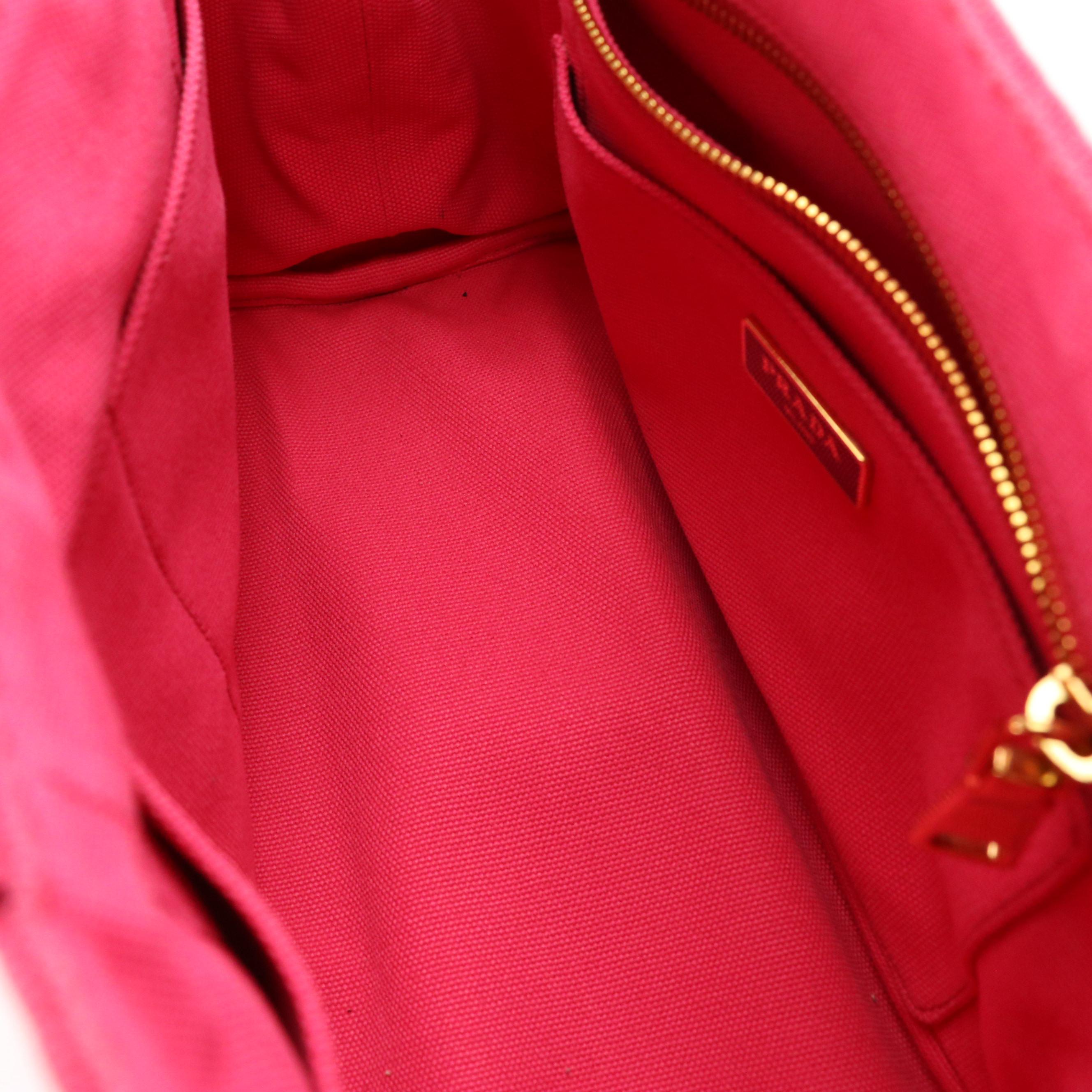 Prada Small Two-Way Tote in Pink Canapa Logo Canvas