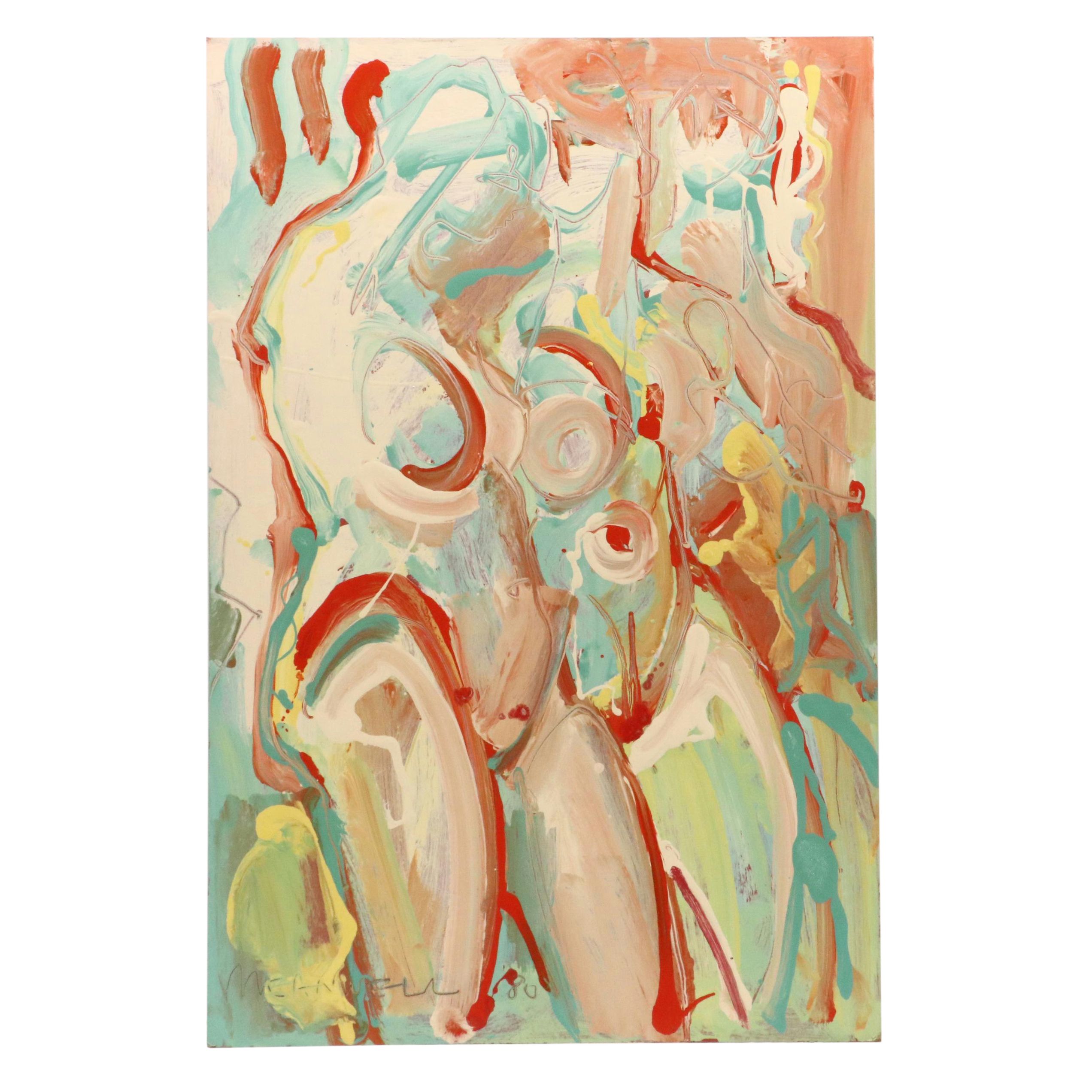 Jack Meanwell Abstract Modern Acrylic Painting, 1980