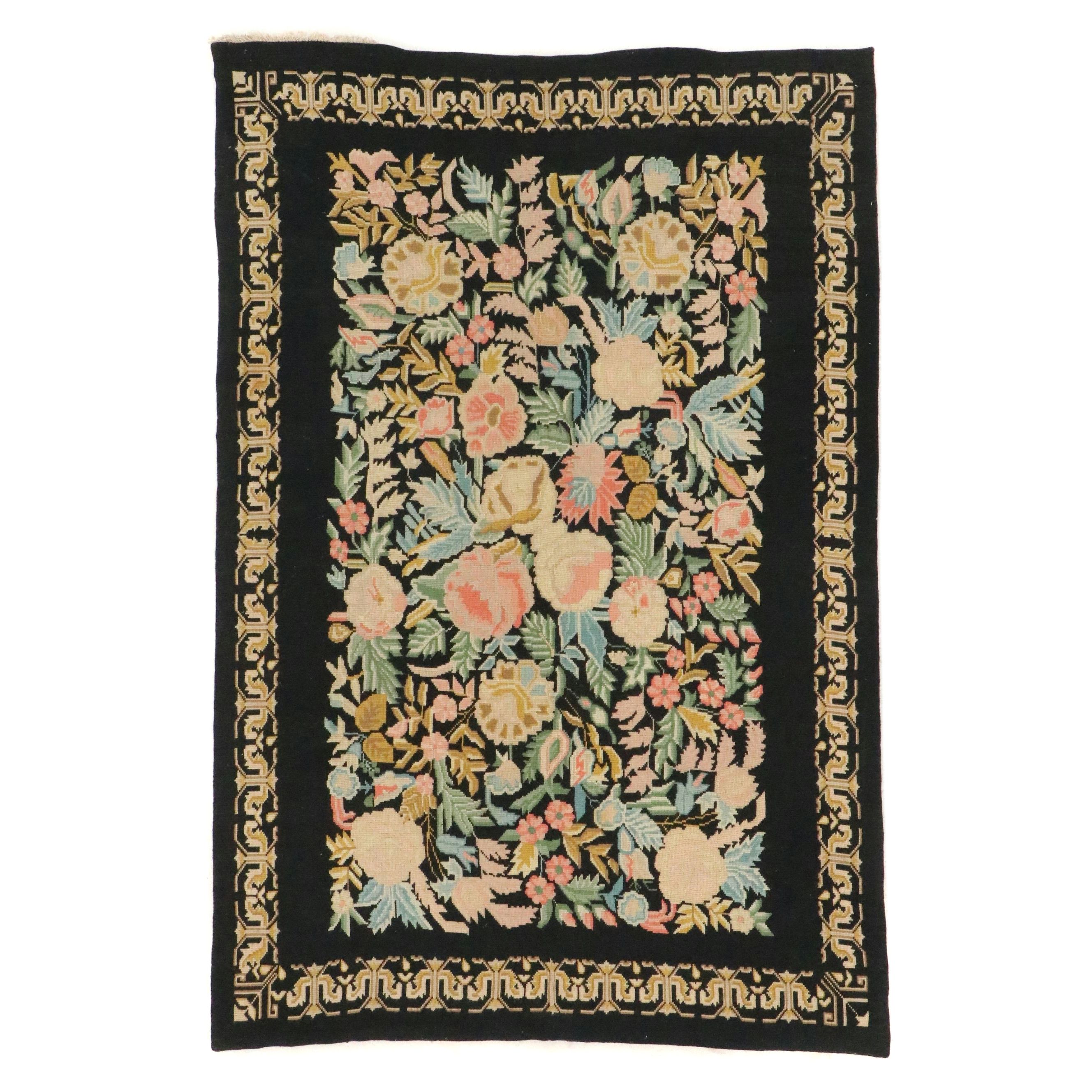 6' x 9'3 Handmade Indian Floral Needlepoint Area Rug