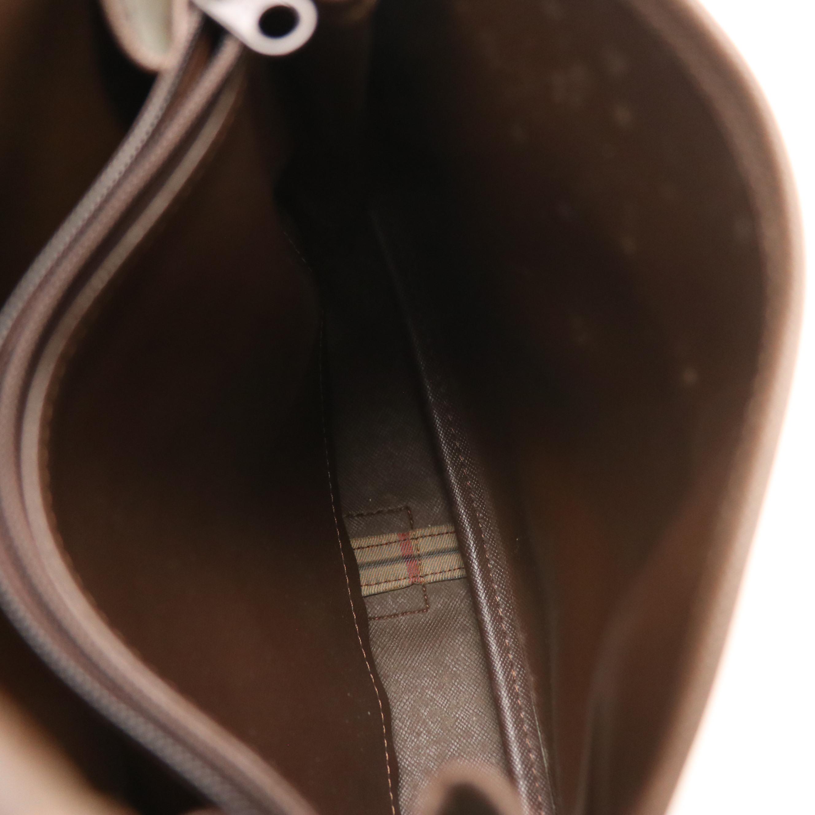 Burberrys Saddle Bag in Windowpane Check Canvas and Brown Saffiano Leather