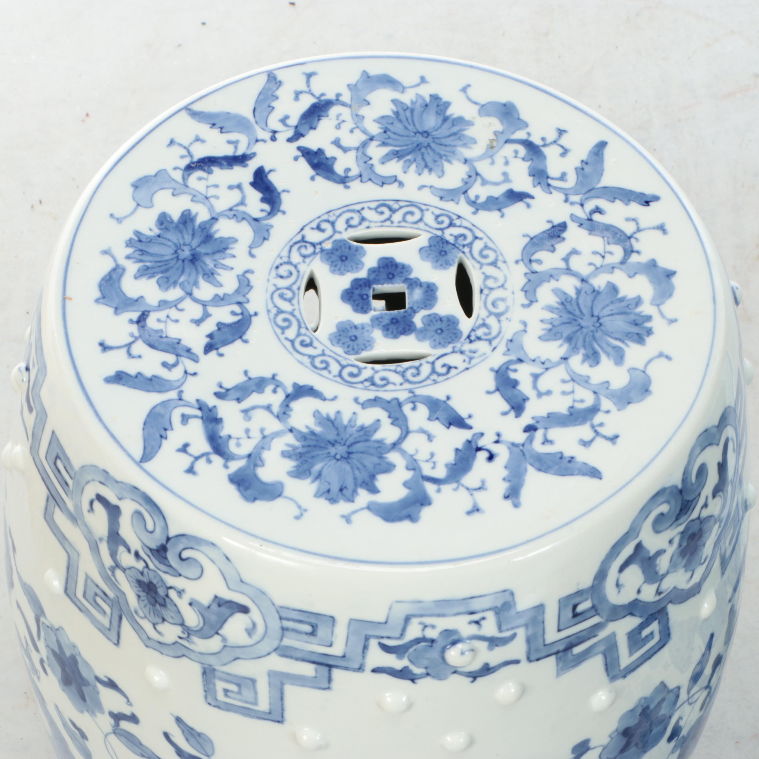 Chinese Blue and White Ceramic Planter and Garden Stool