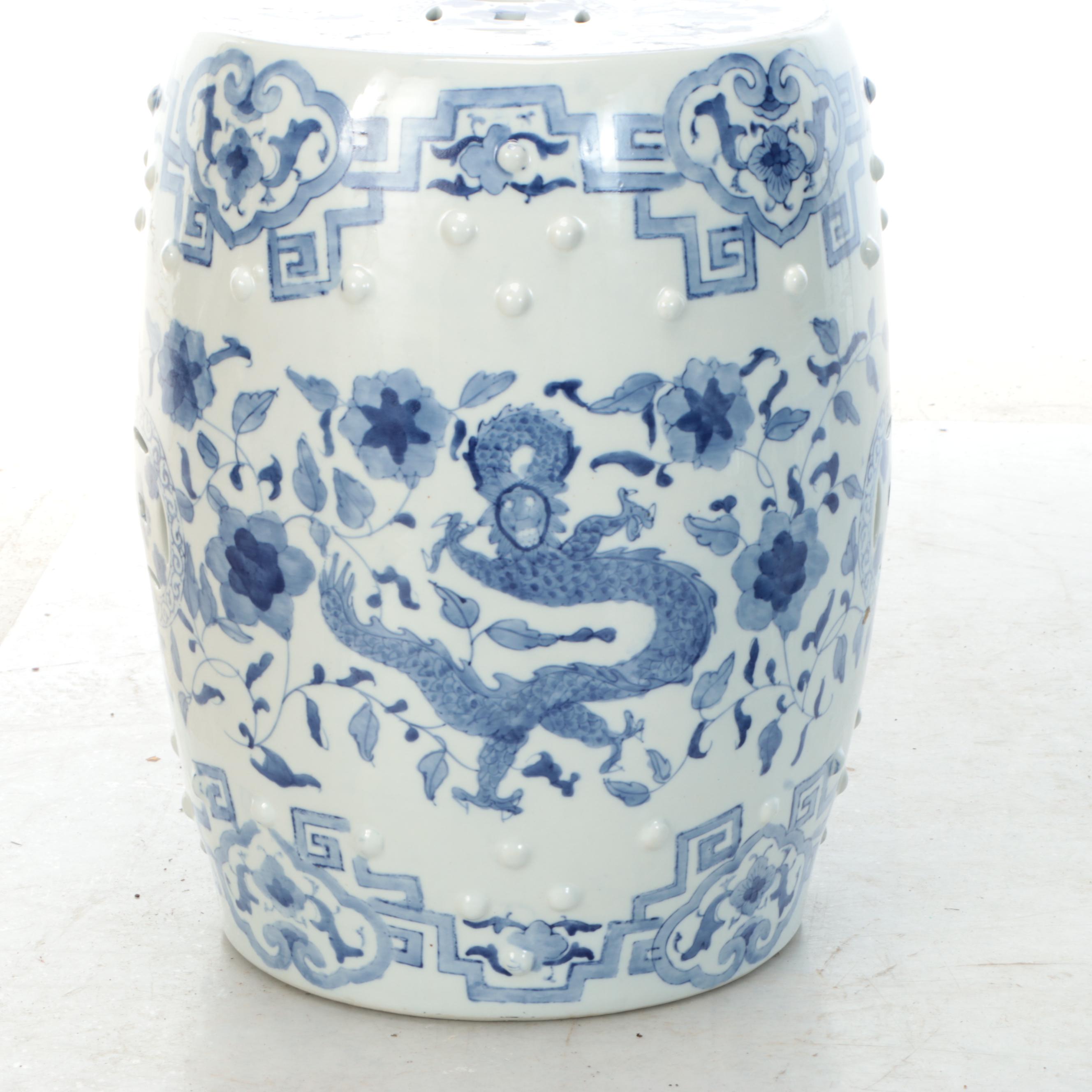 Chinese Blue and White Ceramic Planter and Garden Stool