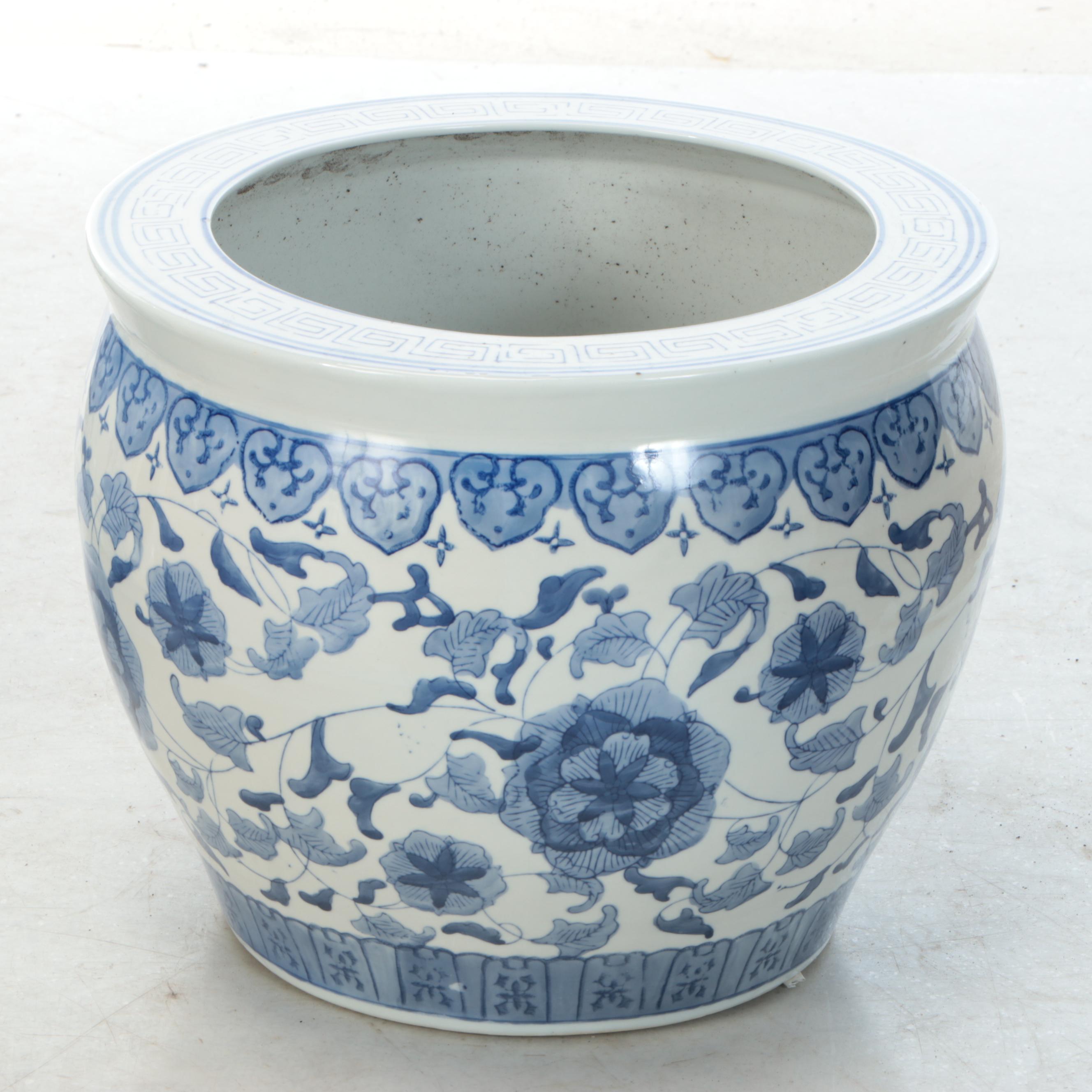 Chinese Blue and White Ceramic Planter and Garden Stool