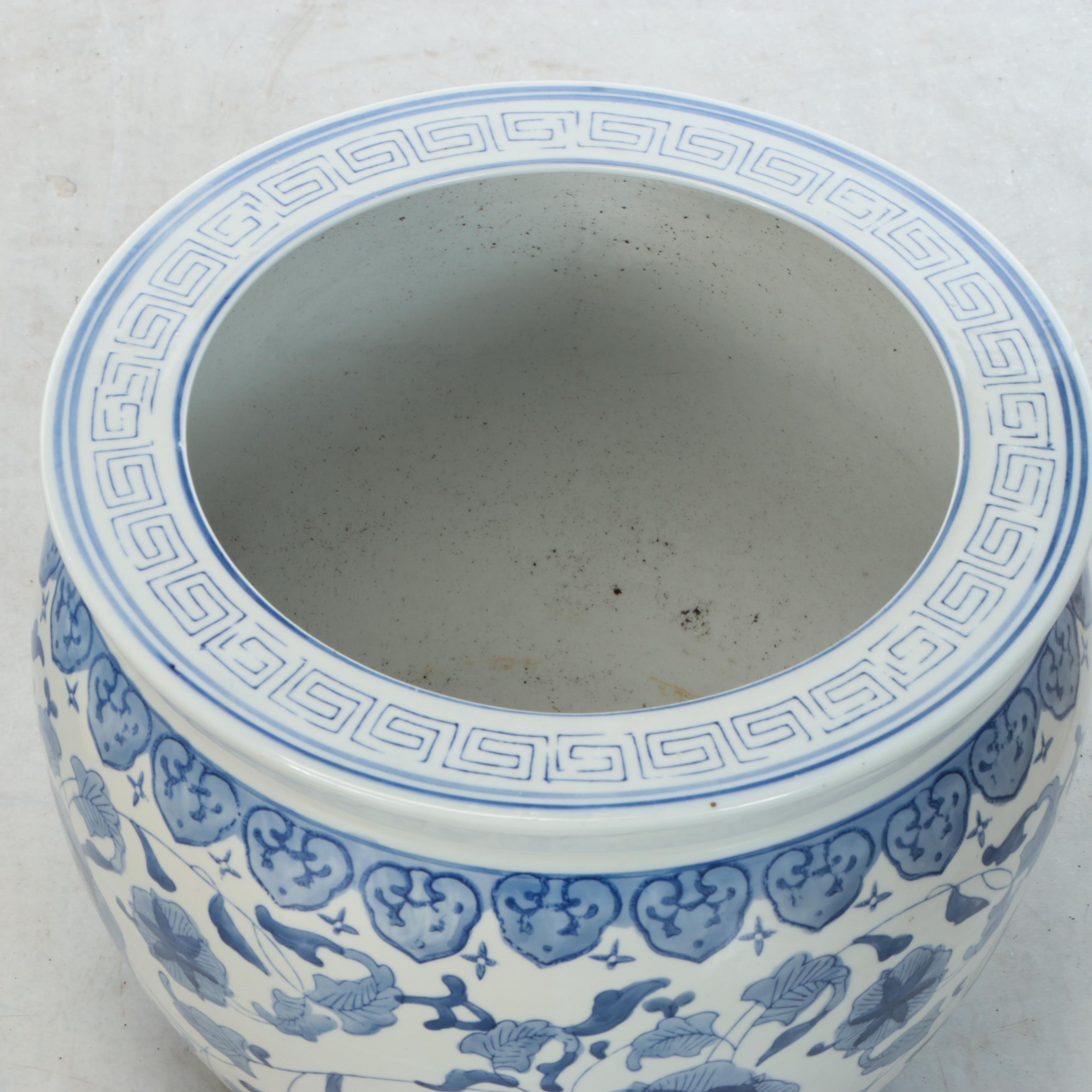 Chinese Blue and White Ceramic Planter and Garden Stool