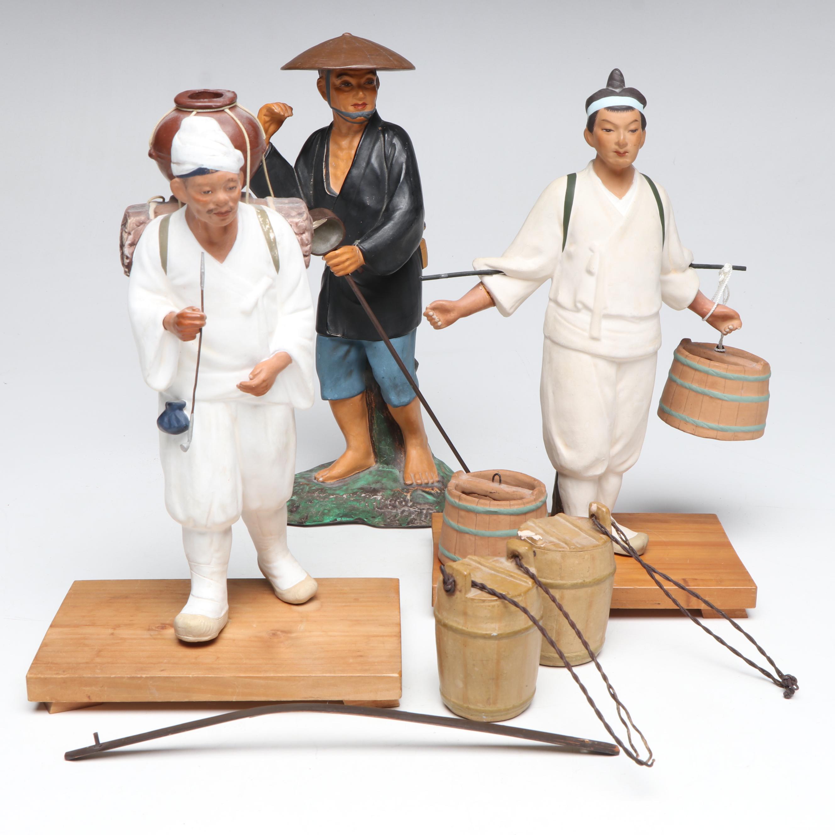 Japanese Farmers and Traveler Ceramic Figures