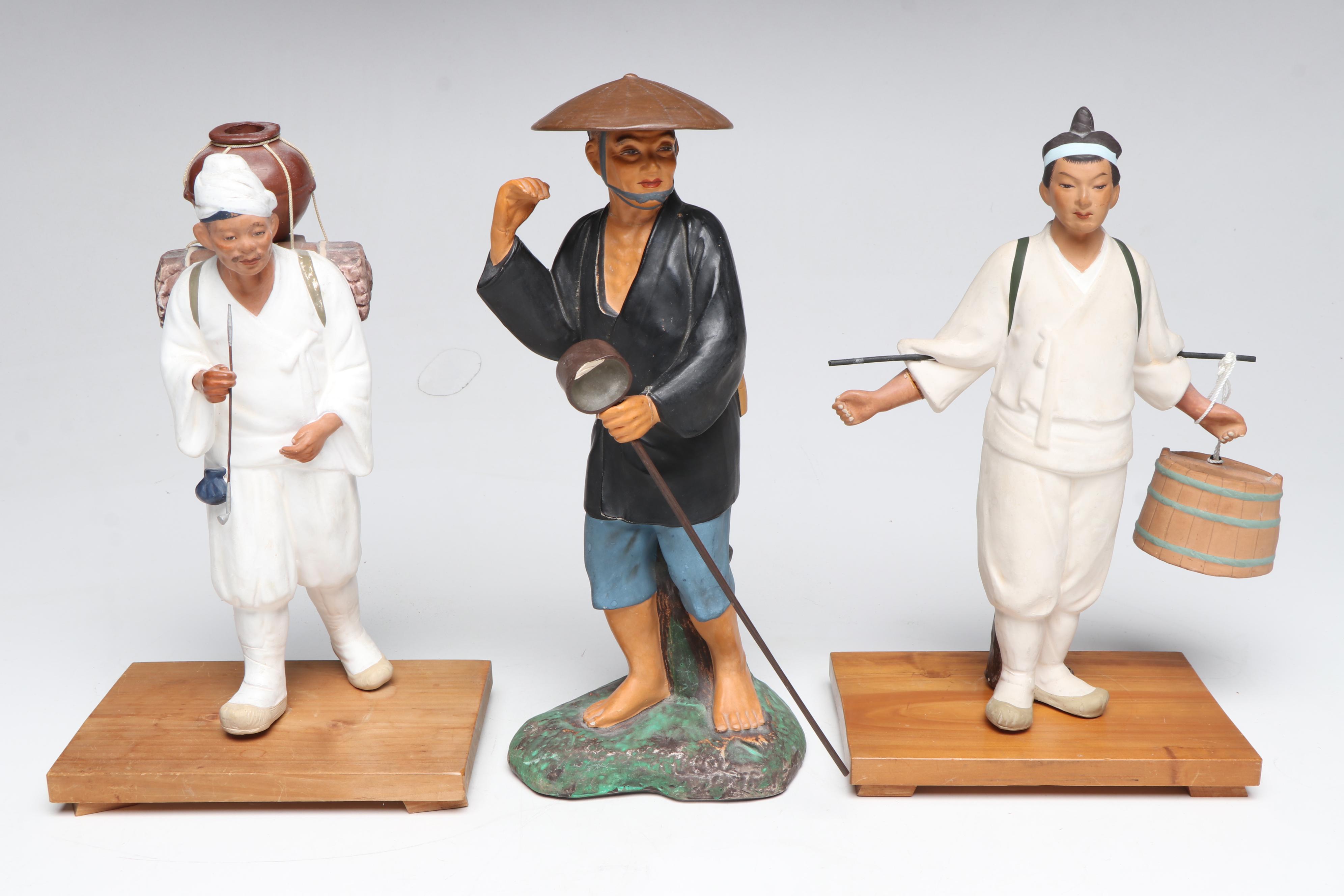 Japanese Farmers and Traveler Ceramic Figures