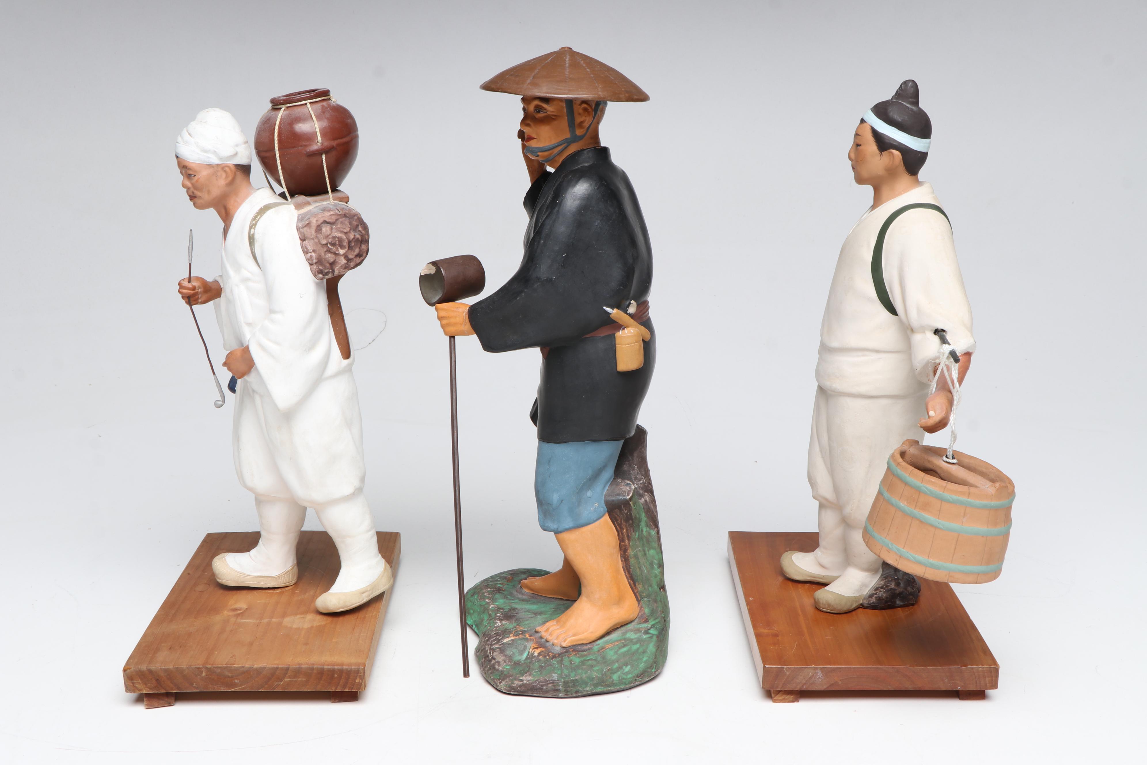 Japanese Farmers and Traveler Ceramic Figures