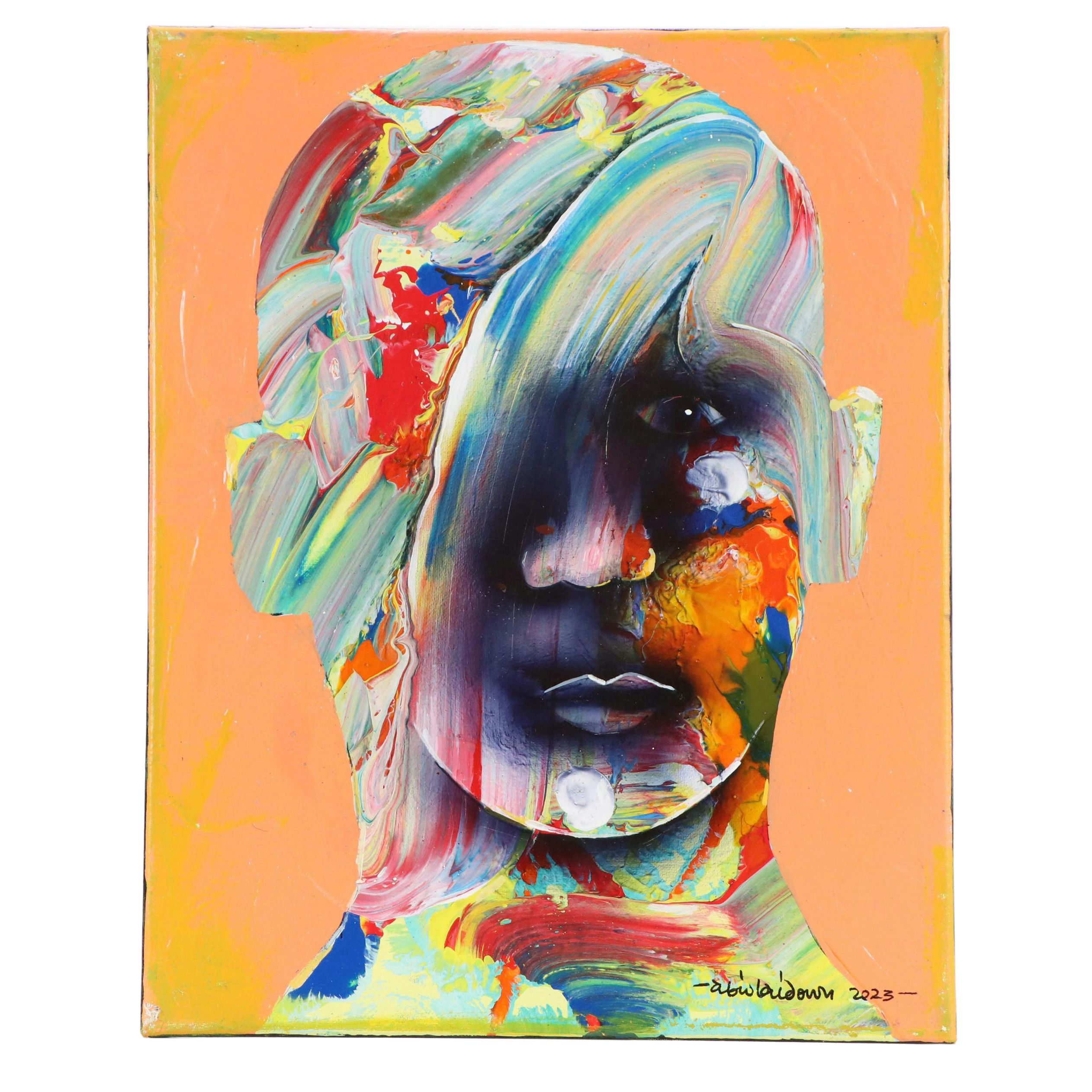 Abiola Idowu Stylized Acrylic Portrait "Benefits," 2023