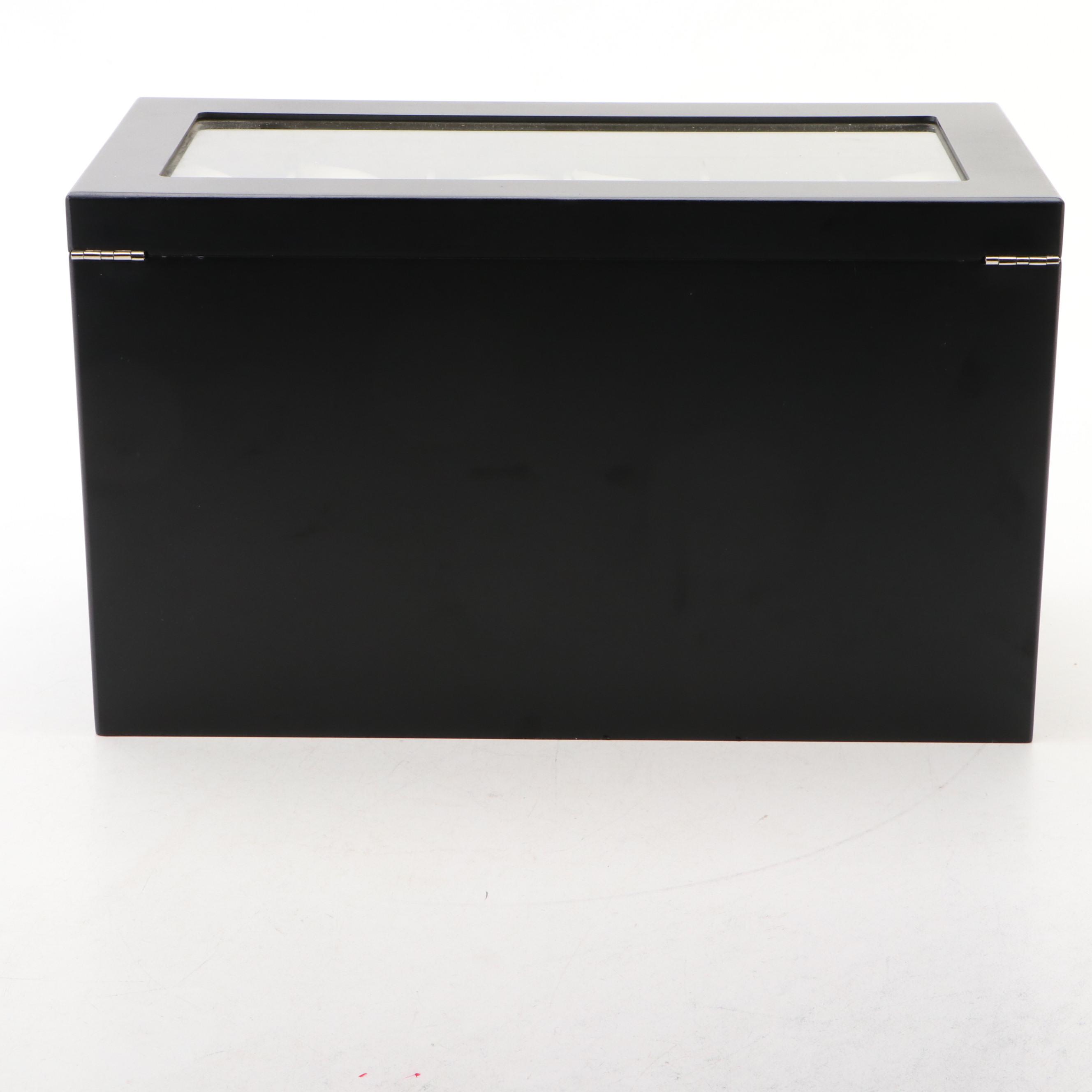 Satin Black 12-Slot Watch Case with Two Drawers