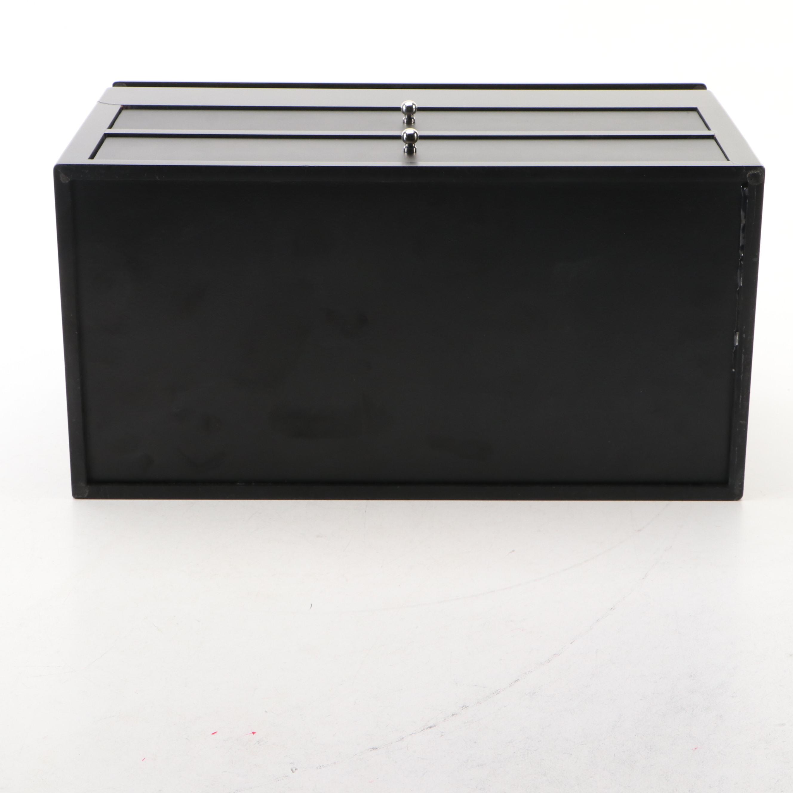 Satin Black 12-Slot Watch Case with Two Drawers