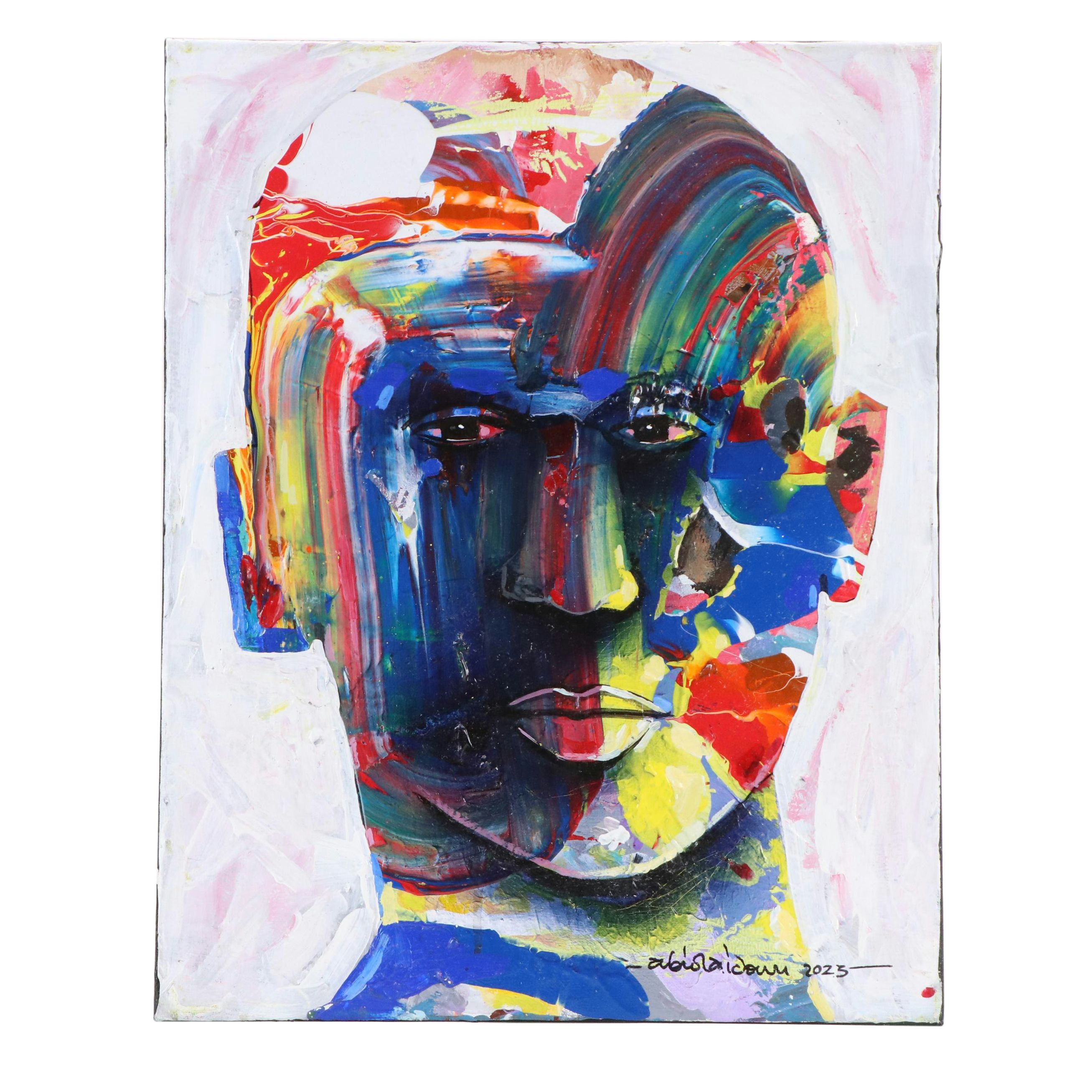 Abiola Idowu Stylized Acrylic Portrait "Yellow Light," 2023
