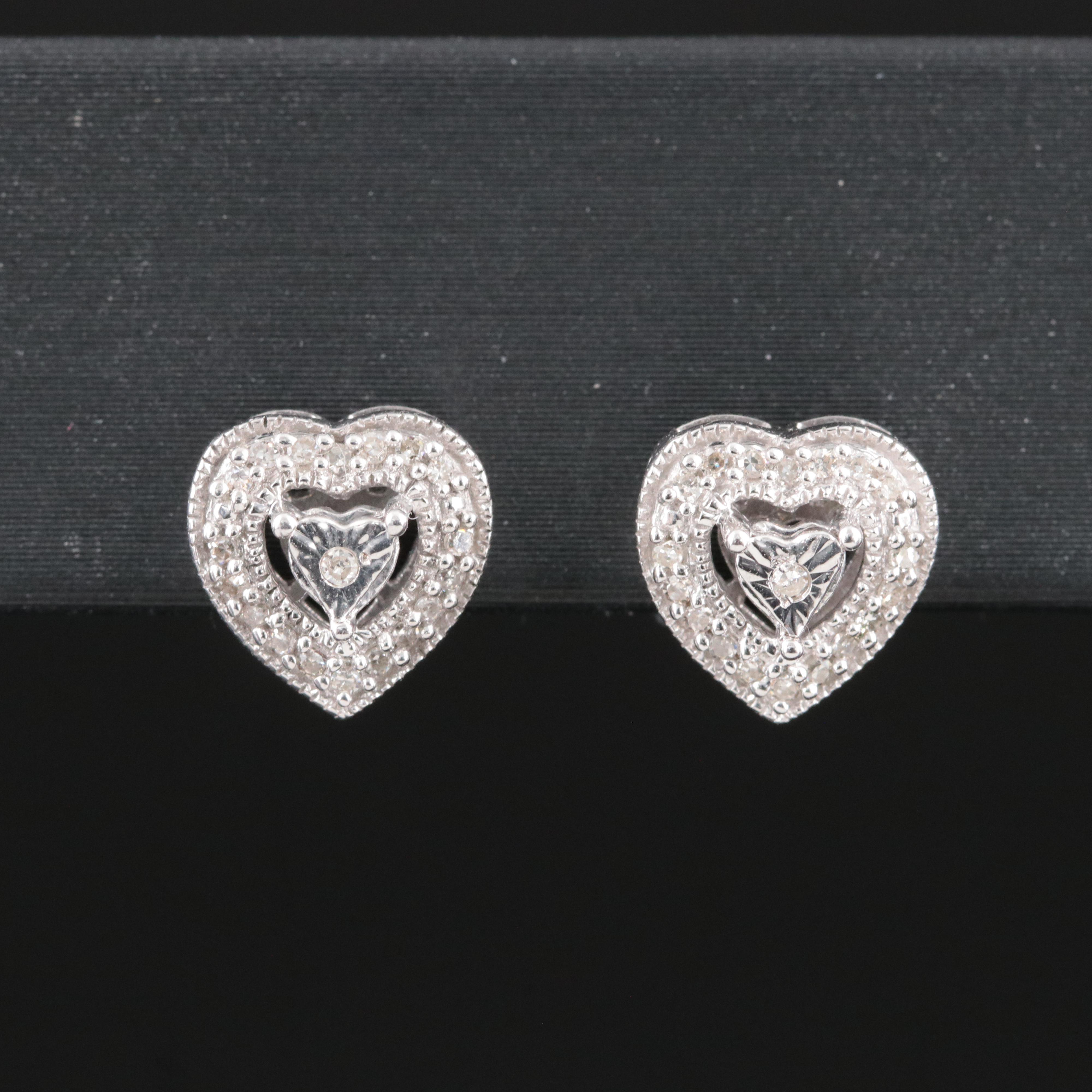 Sterling Diamond Heart Earrings