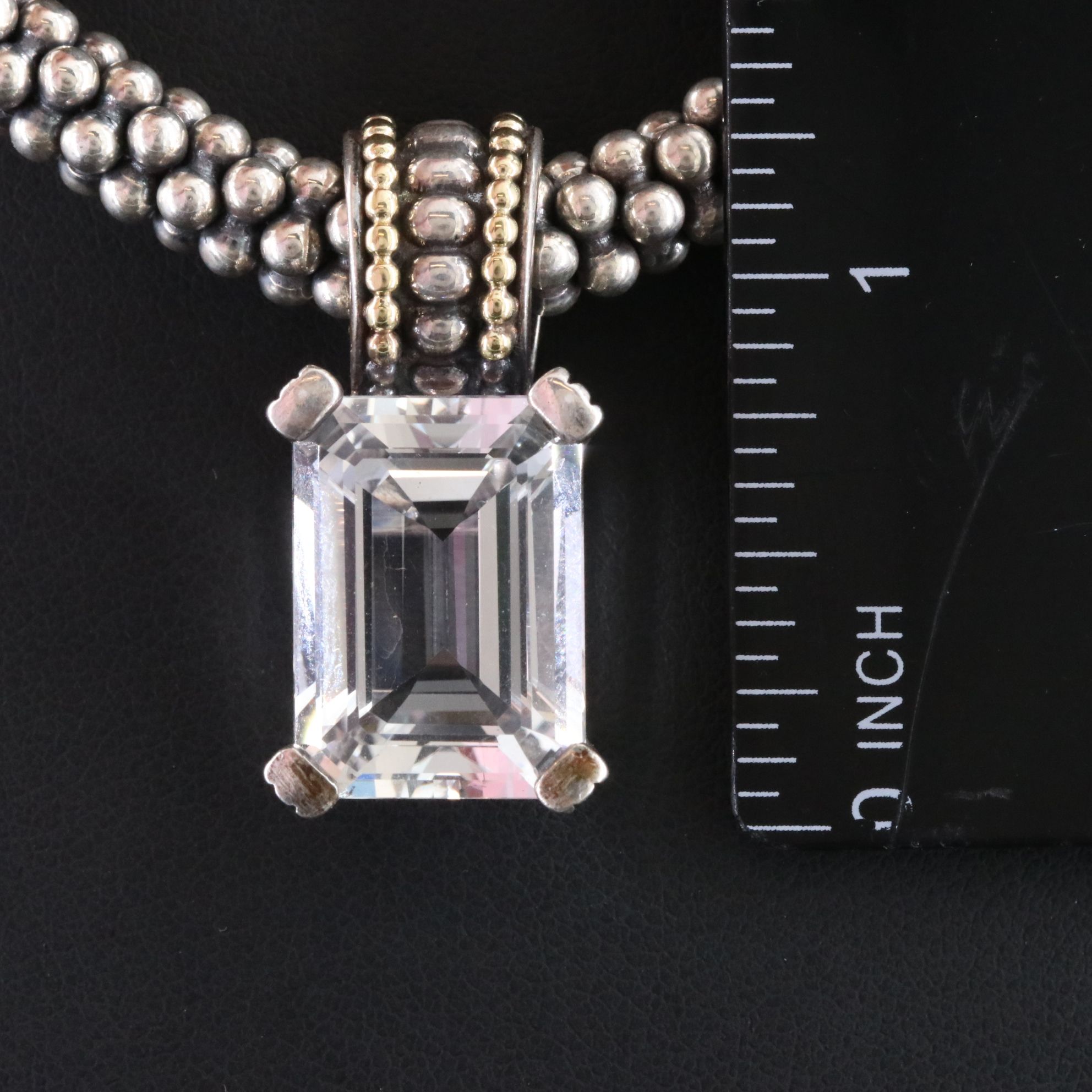 Caviar Sterling Collar Necklace with White Topaz Enhancer