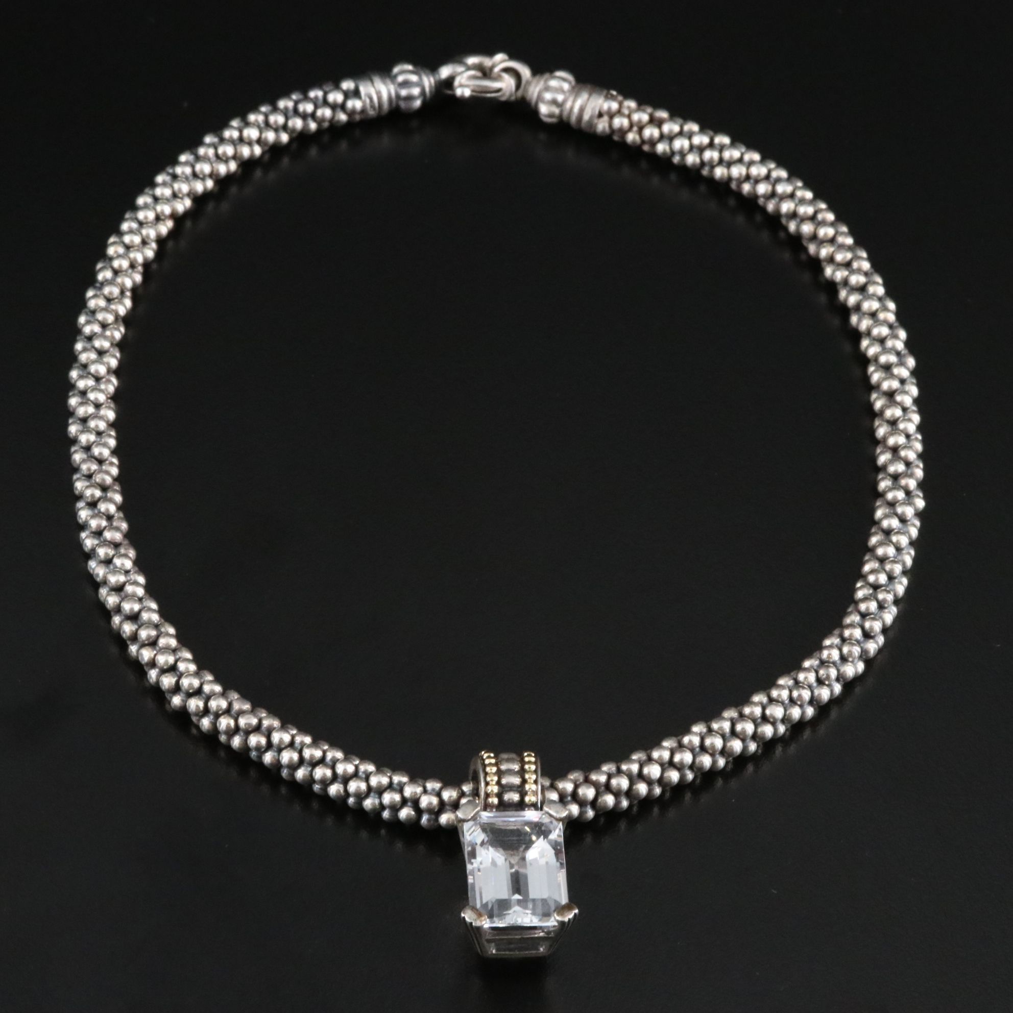 Caviar Sterling Collar Necklace with White Topaz Enhancer