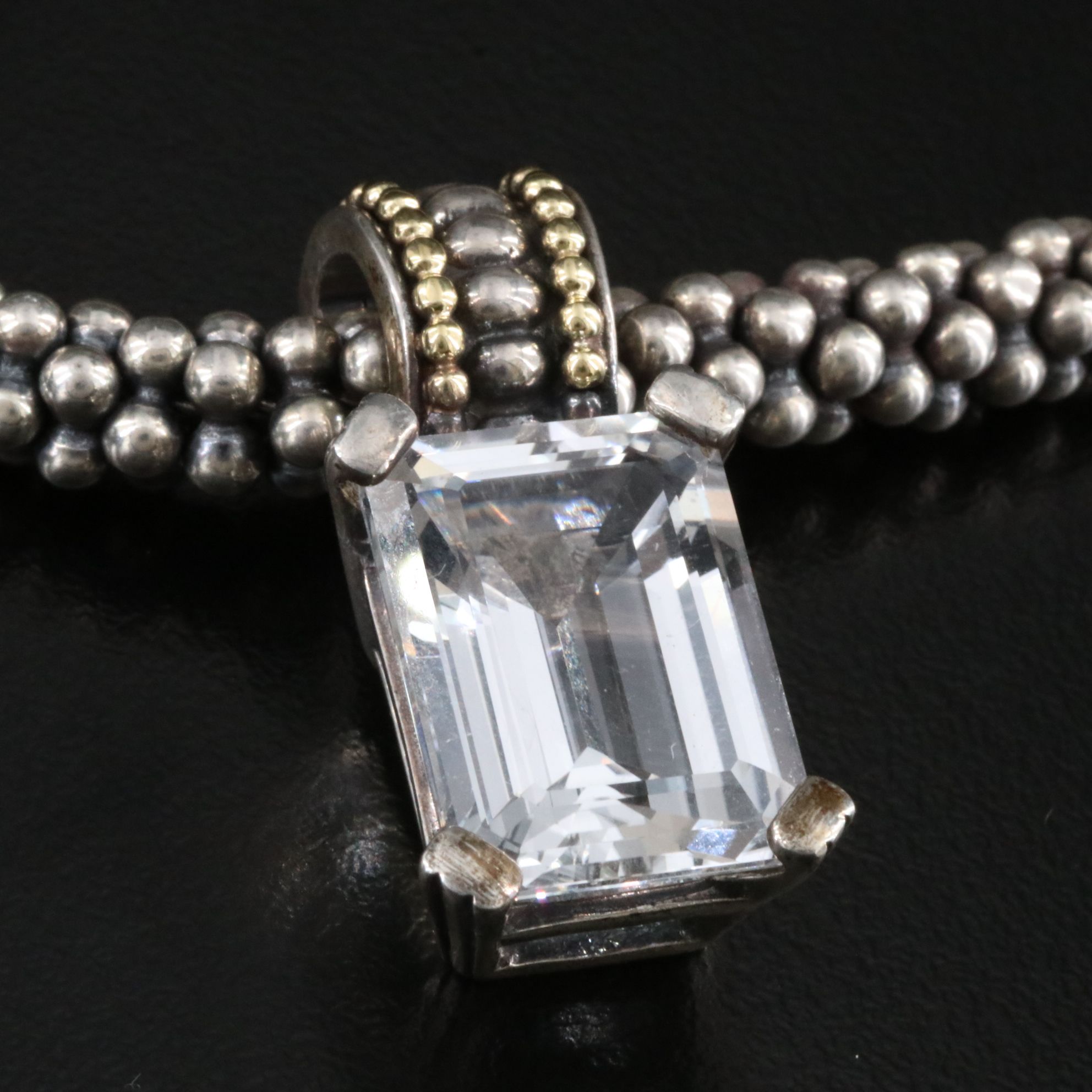 Caviar Sterling Collar Necklace with White Topaz Enhancer