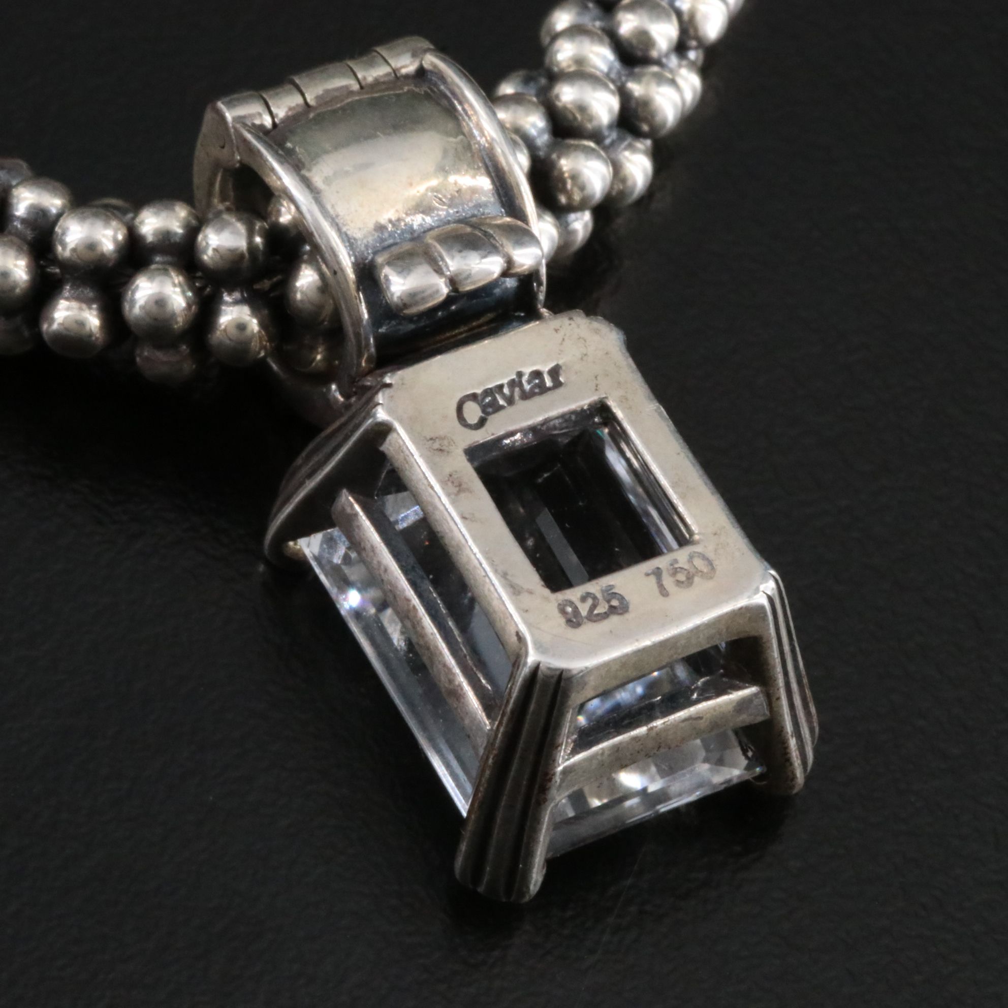 Caviar Sterling Collar Necklace with White Topaz Enhancer