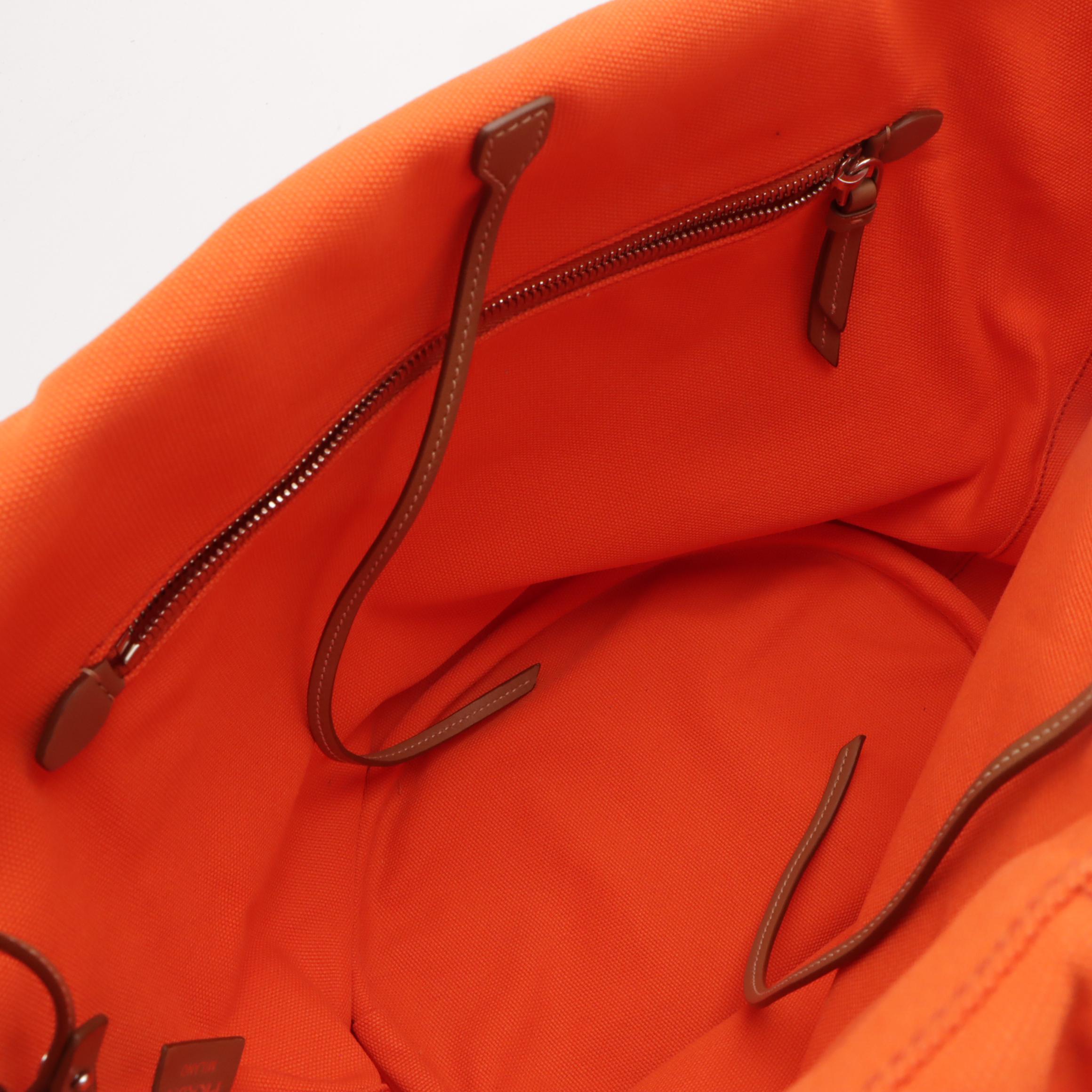 Prada Canapa Logo Two-Way Bucket Tote and Zip Pouch in Bright Orange Canvas