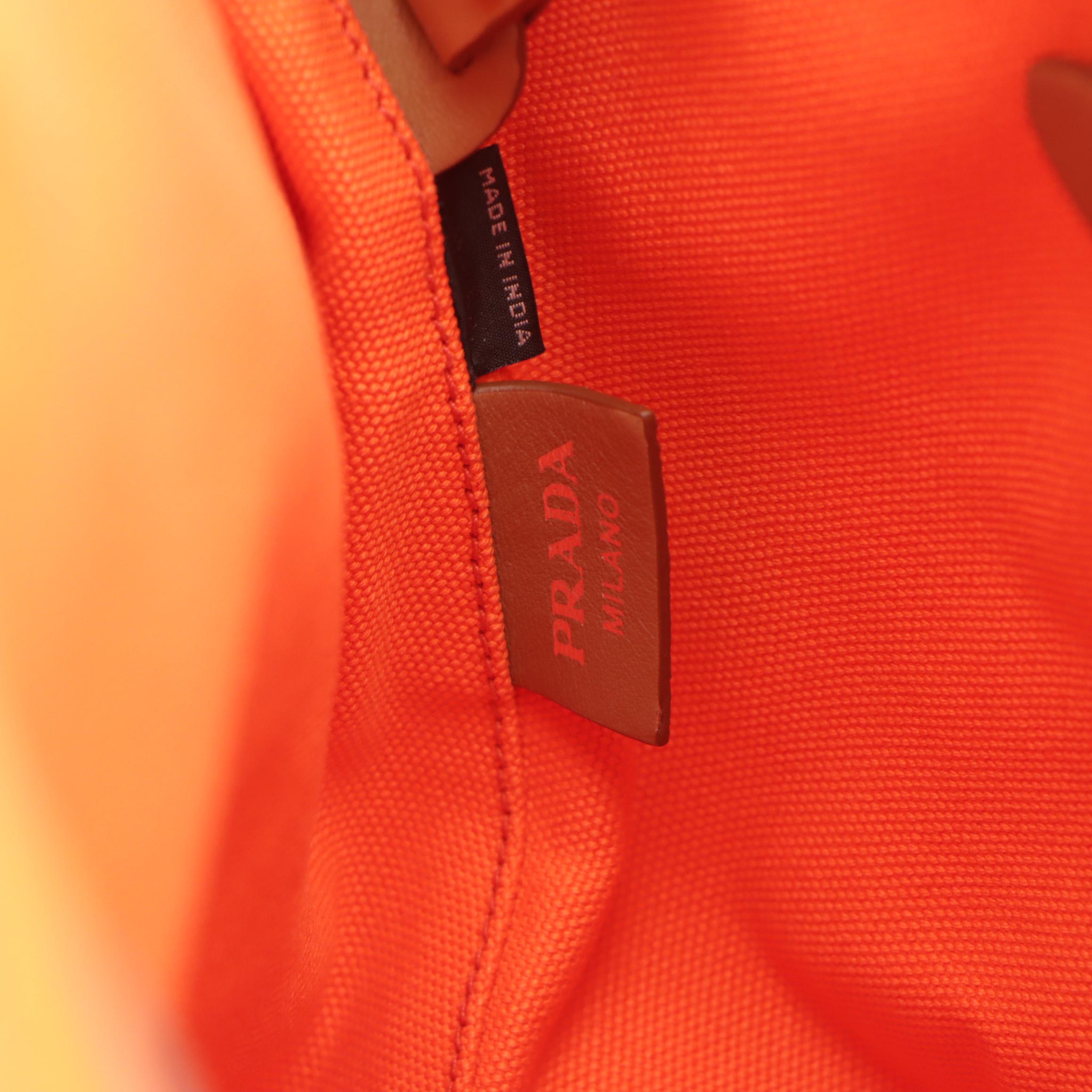 Prada Canapa Logo Two-Way Bucket Tote and Zip Pouch in Bright Orange Canvas