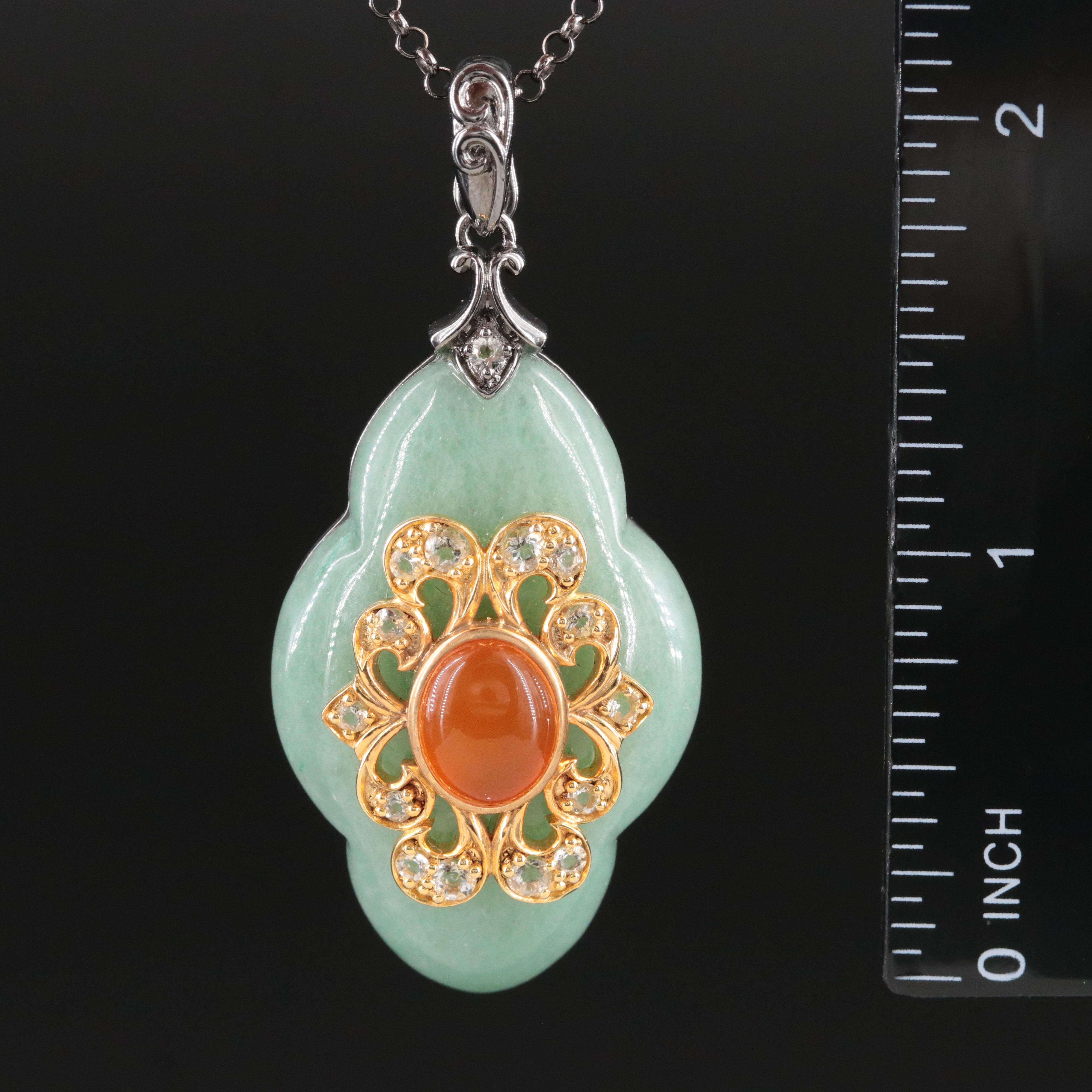 Carlo Viani Sterling Pendant Necklace with Jadeite, Carnelian and White Topaz