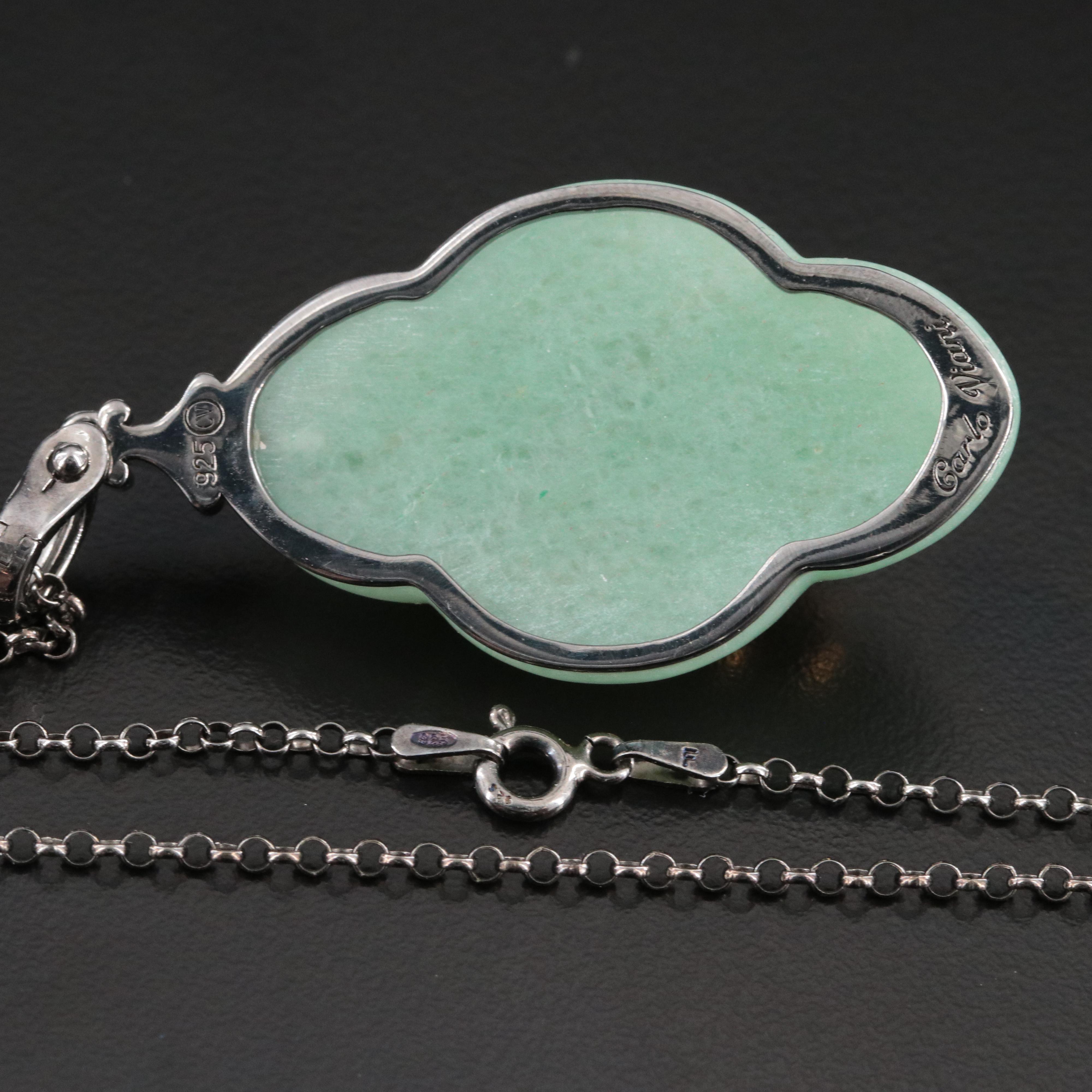 Carlo Viani Sterling Pendant Necklace with Jadeite, Carnelian and White Topaz