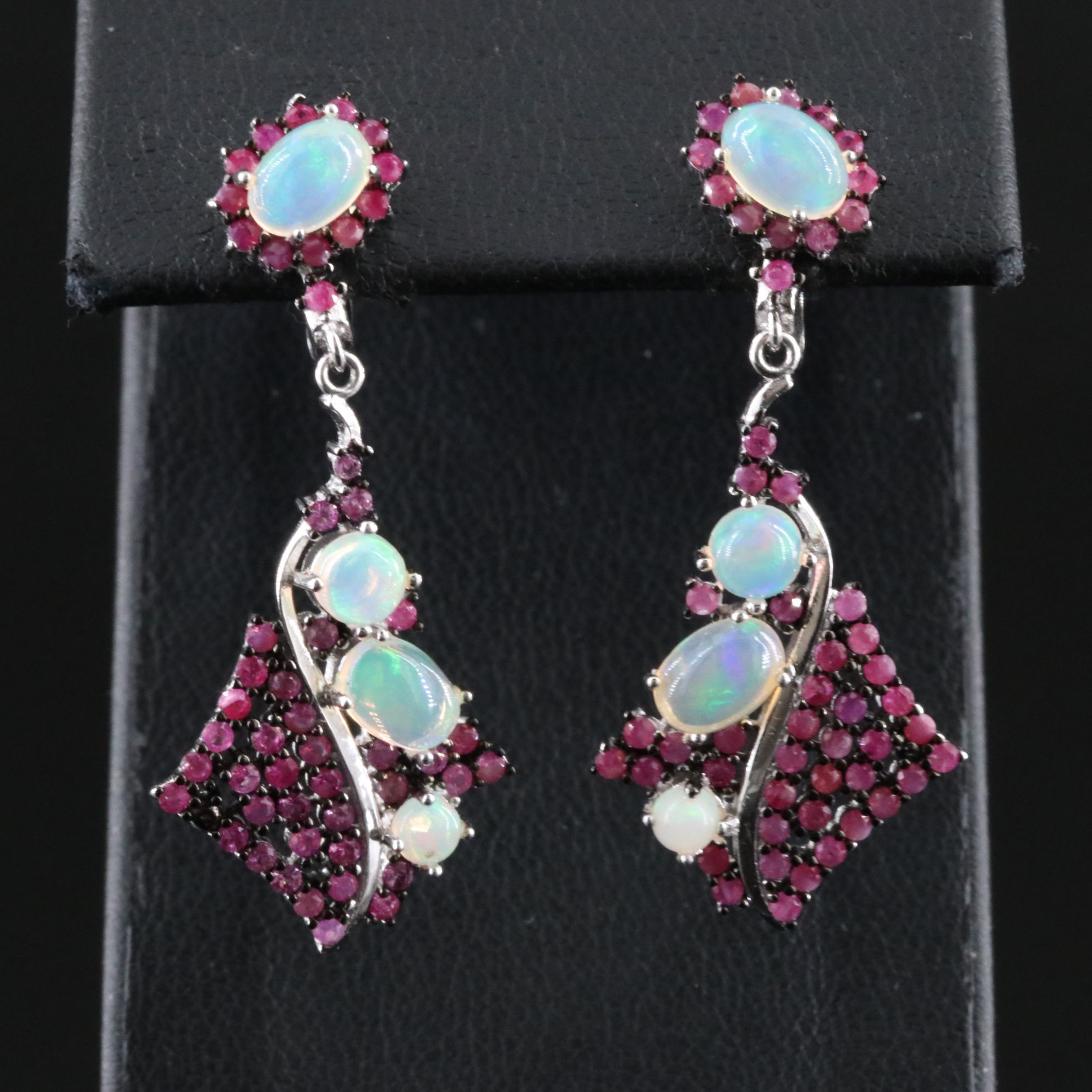 Sterling Opal and Ruby Earrings