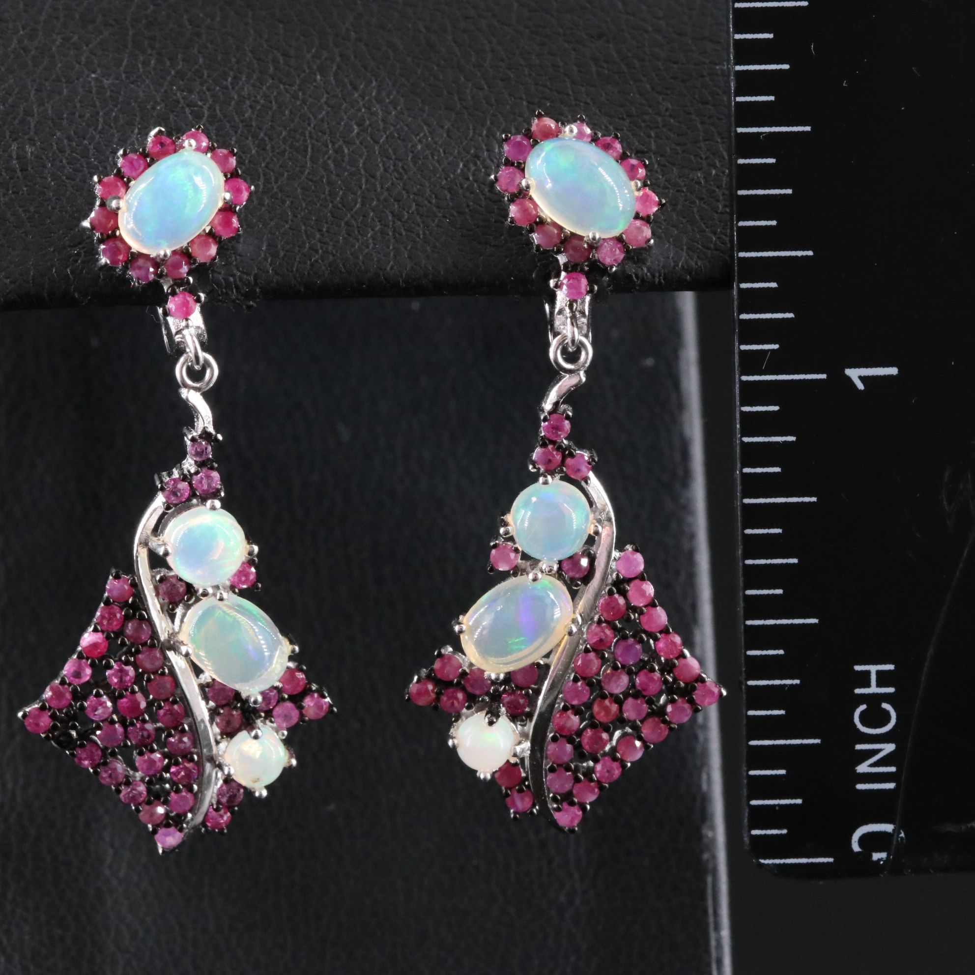 Sterling Opal and Ruby Earrings