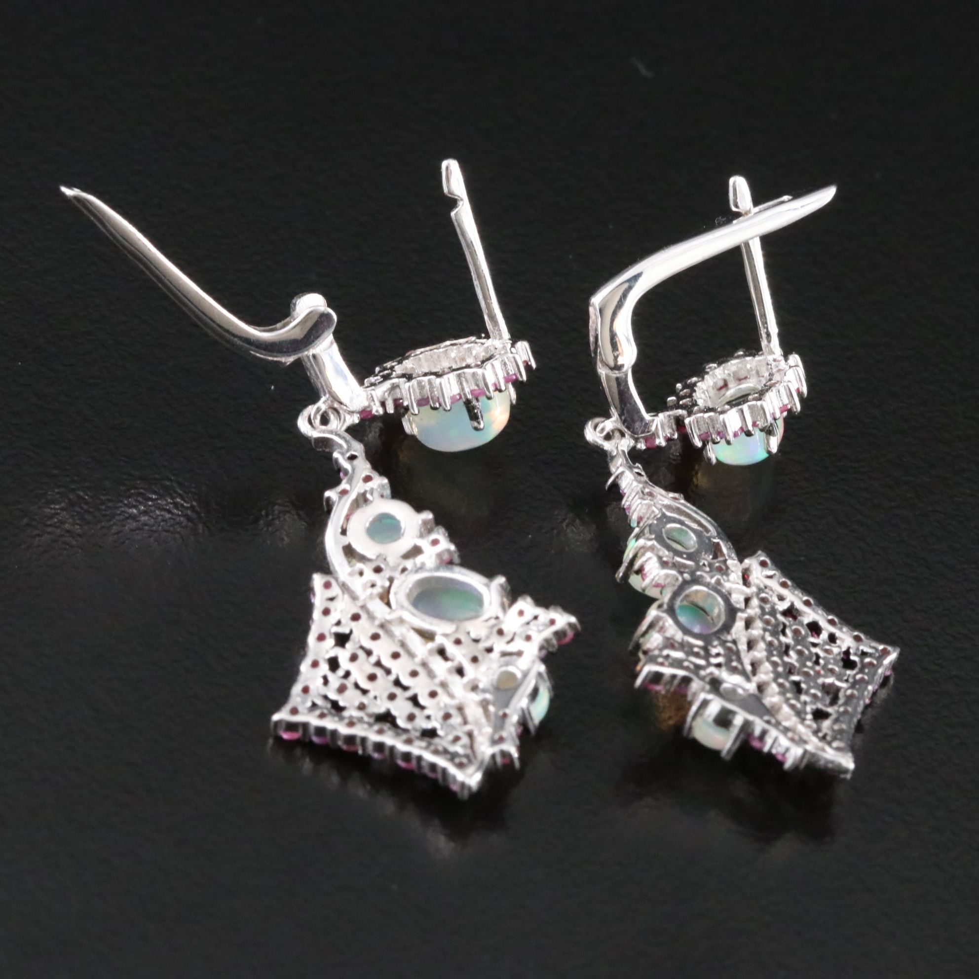 Sterling Opal and Ruby Earrings