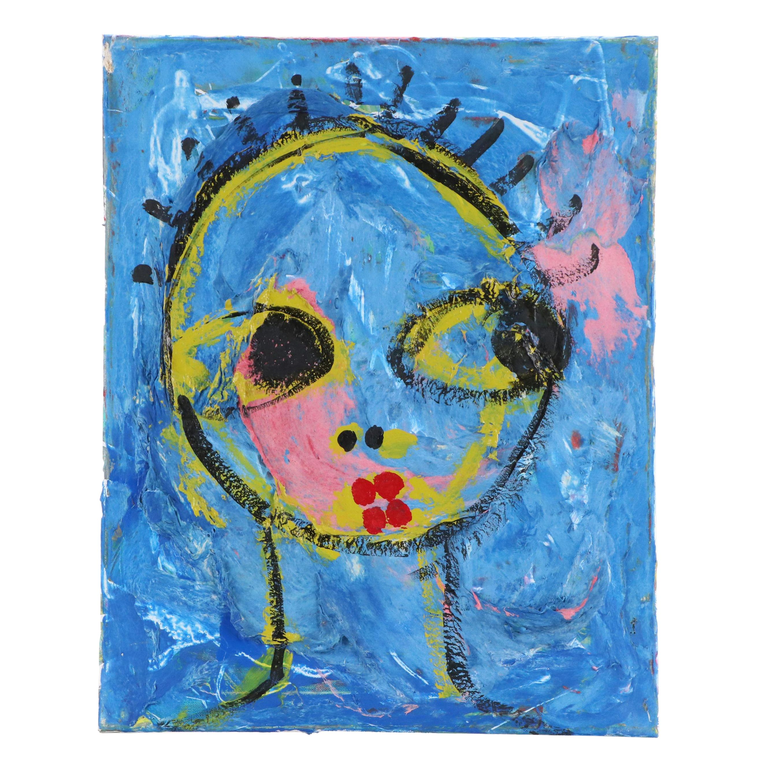 Abiola Idowu Stylized Mixed Media Portrait "Letter To My Hubby," 21st Century