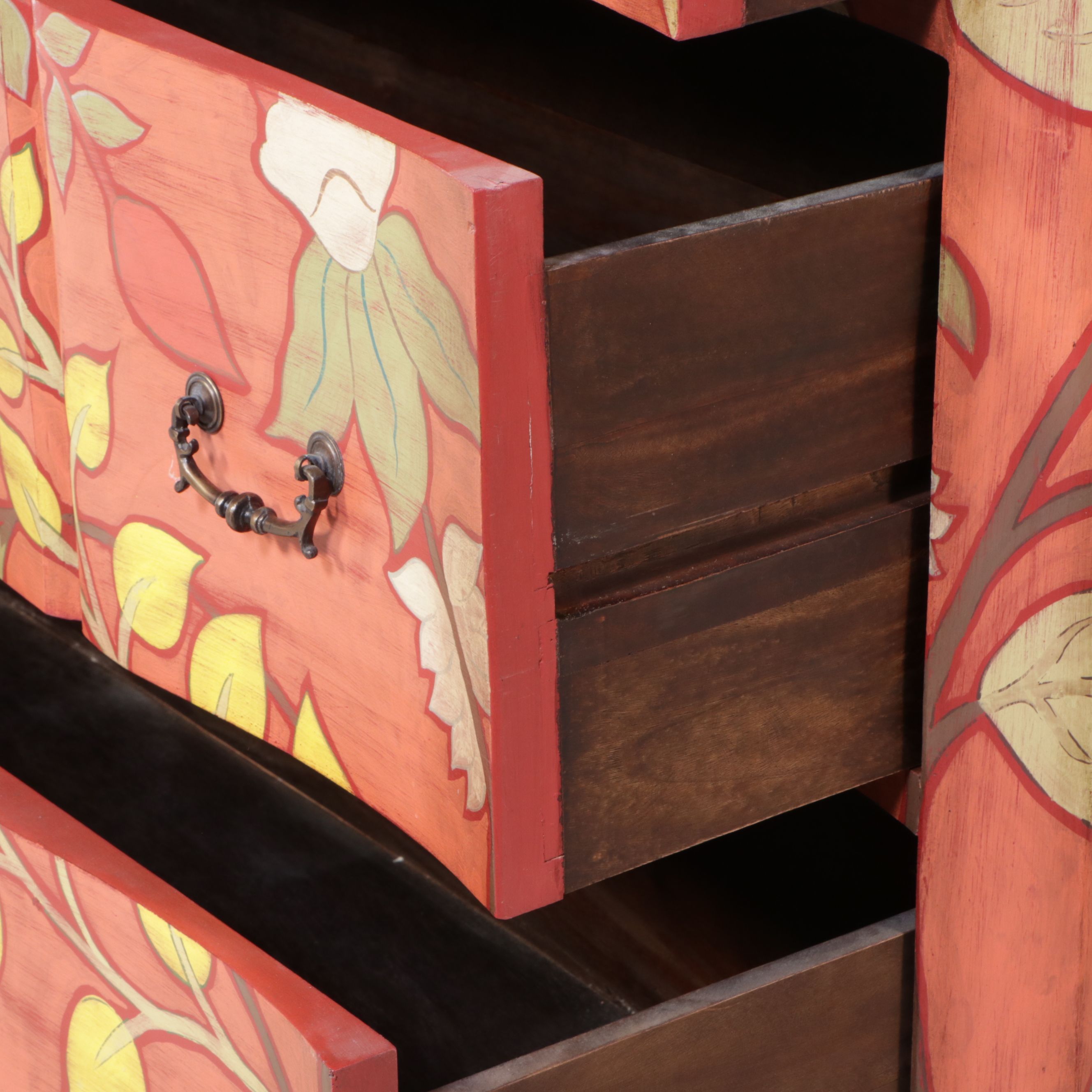 Guild Master Paint-Decorated Wooden Bun Foot Chest of Drawers