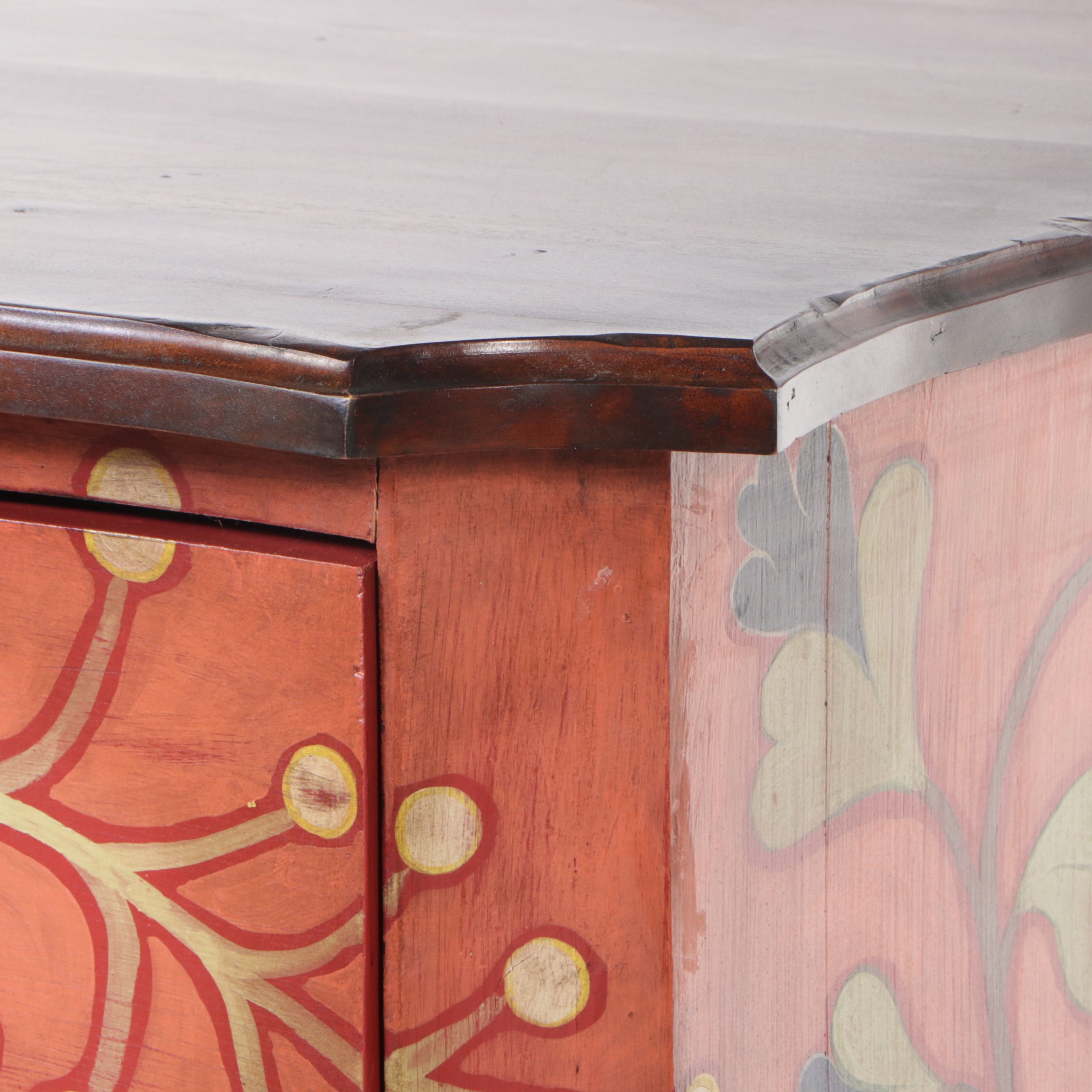 Guild Master Paint-Decorated Wooden Bun Foot Chest of Drawers