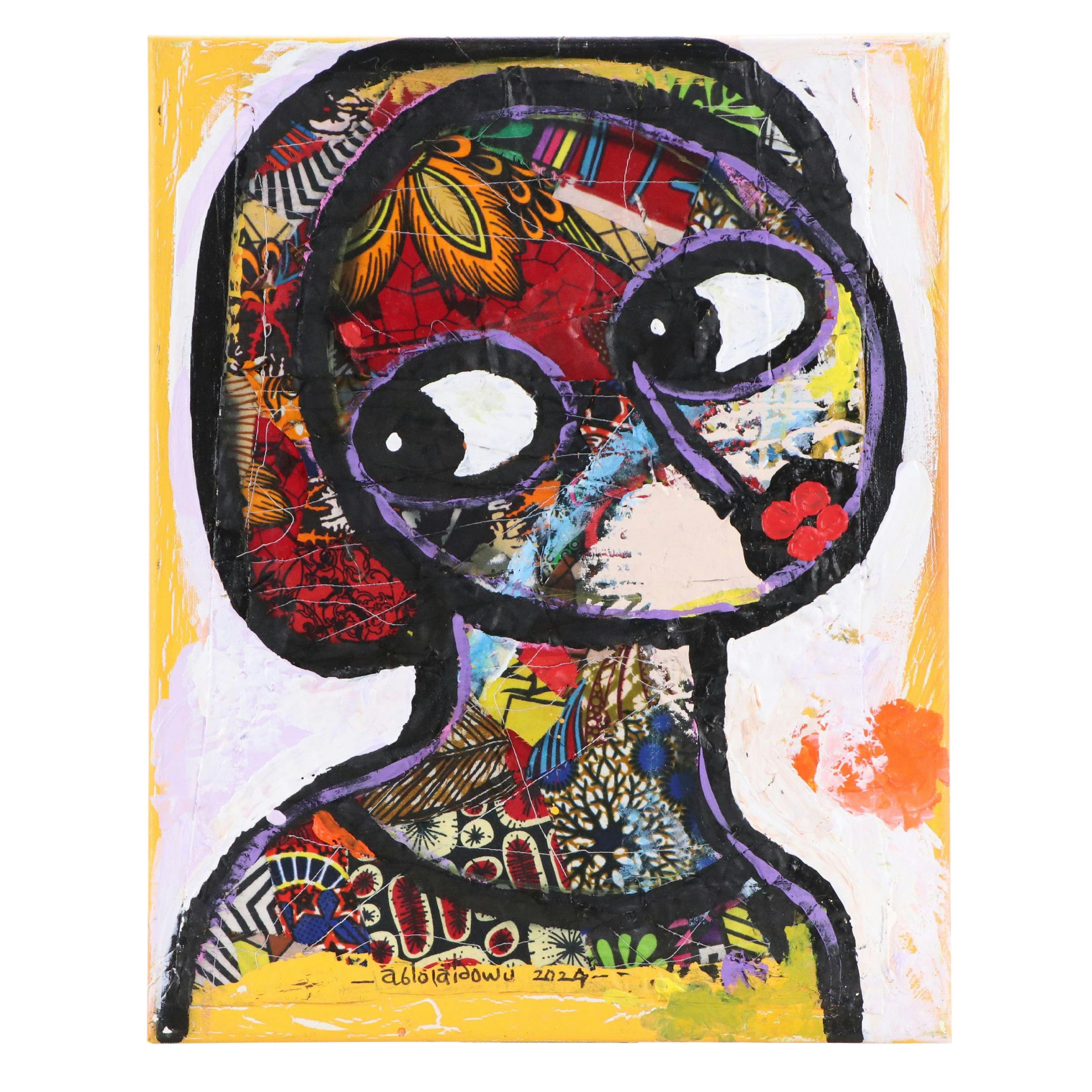 Abiola Idowu Stylized Mixed Media Portrait "Love Me Tender," 2024