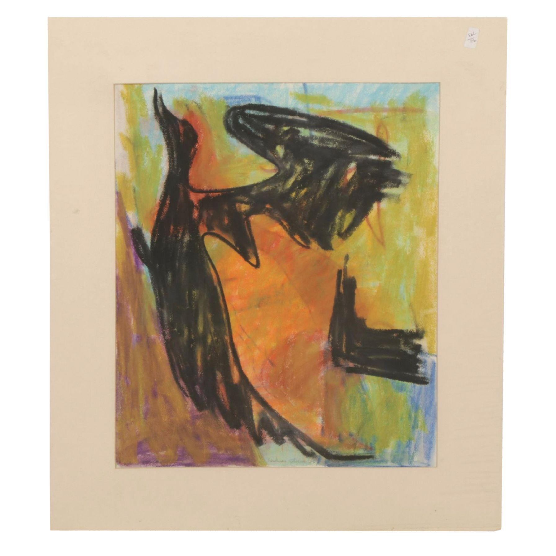 Mildred L. Chapin "#13 Black Bird" Oil Pastel and Paint Composition, 1986