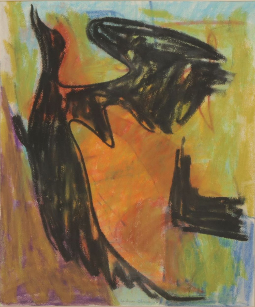 Mildred L. Chapin "#13 Black Bird" Oil Pastel and Paint Composition, 1986