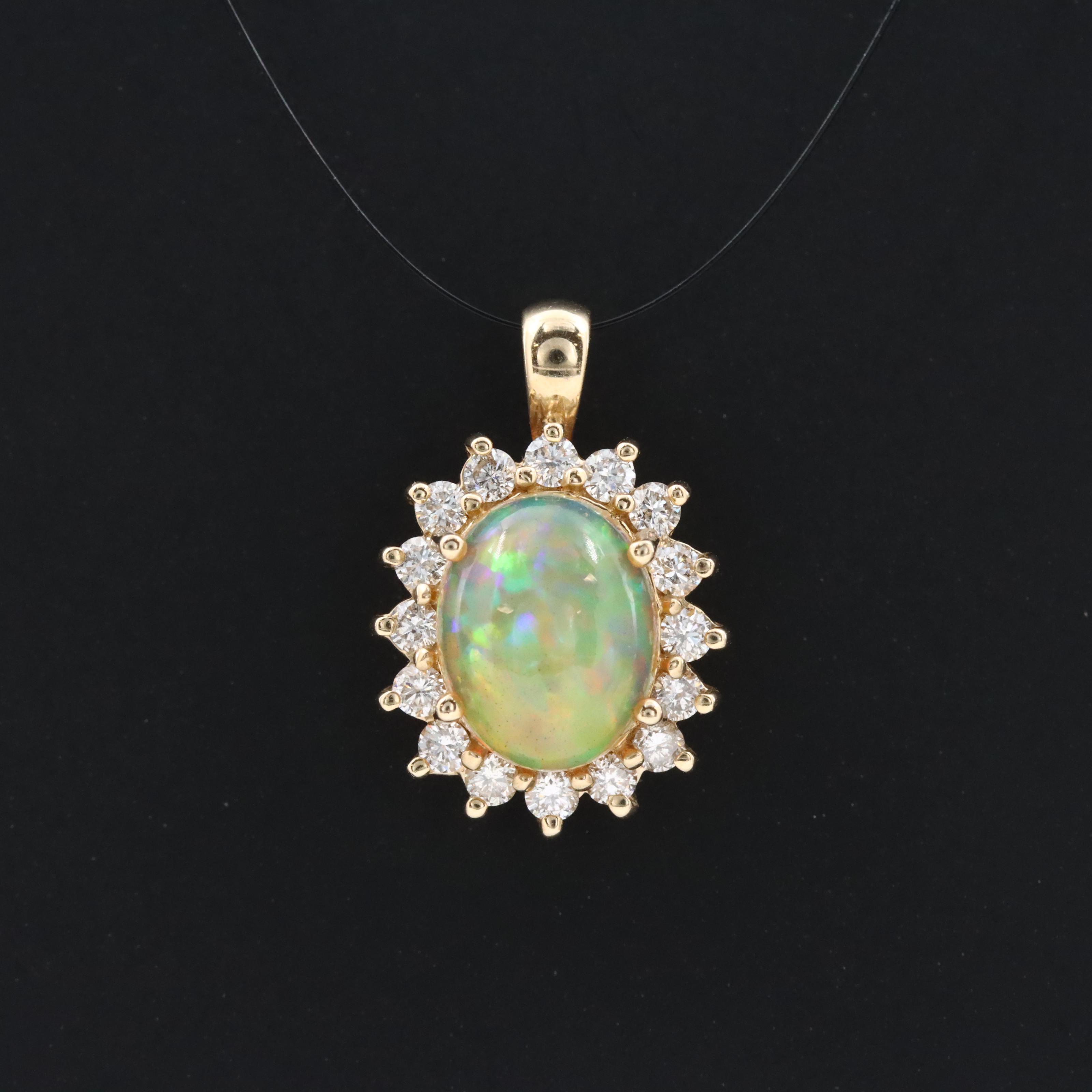 14K Opal and Diamond Pendant