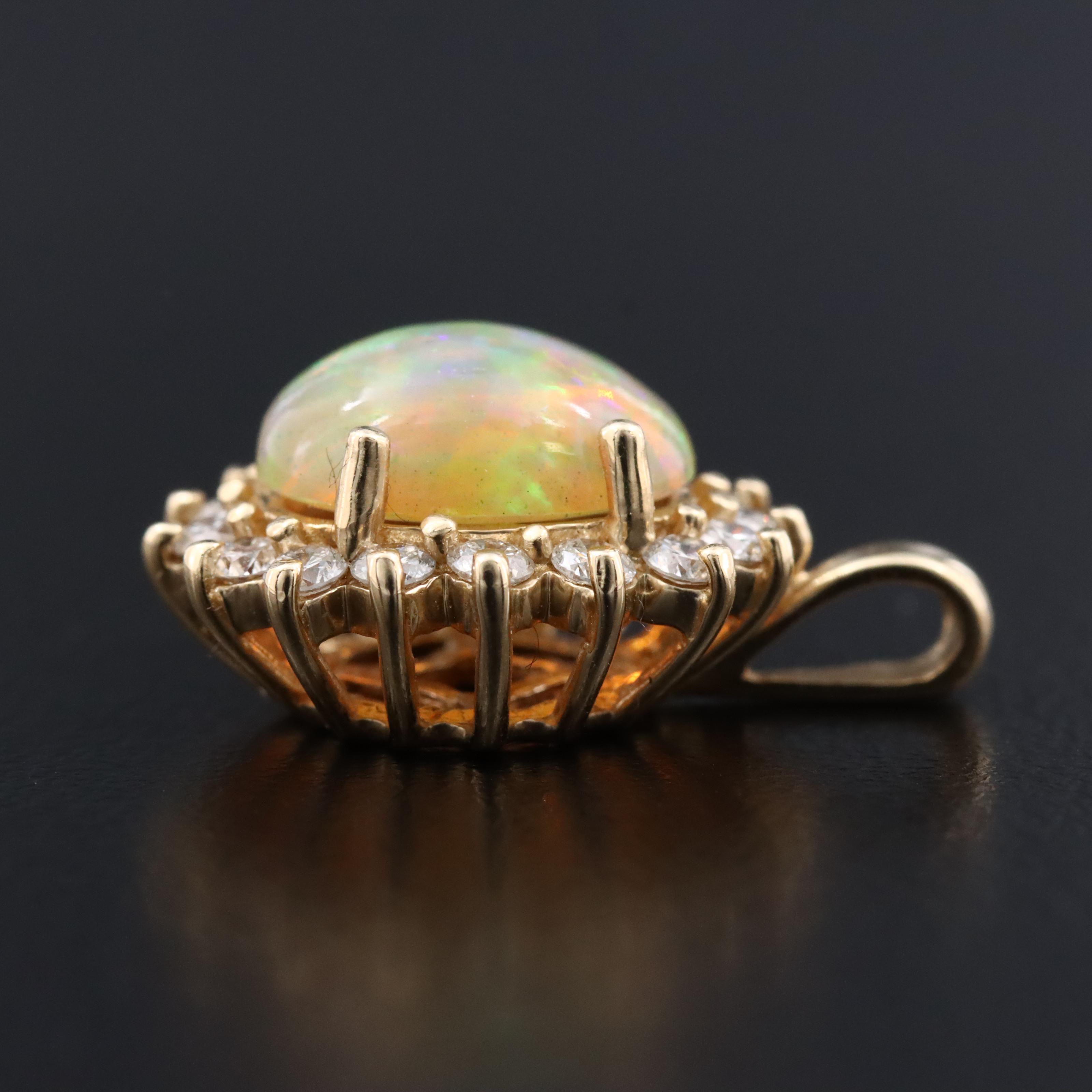 14K Opal and Diamond Pendant