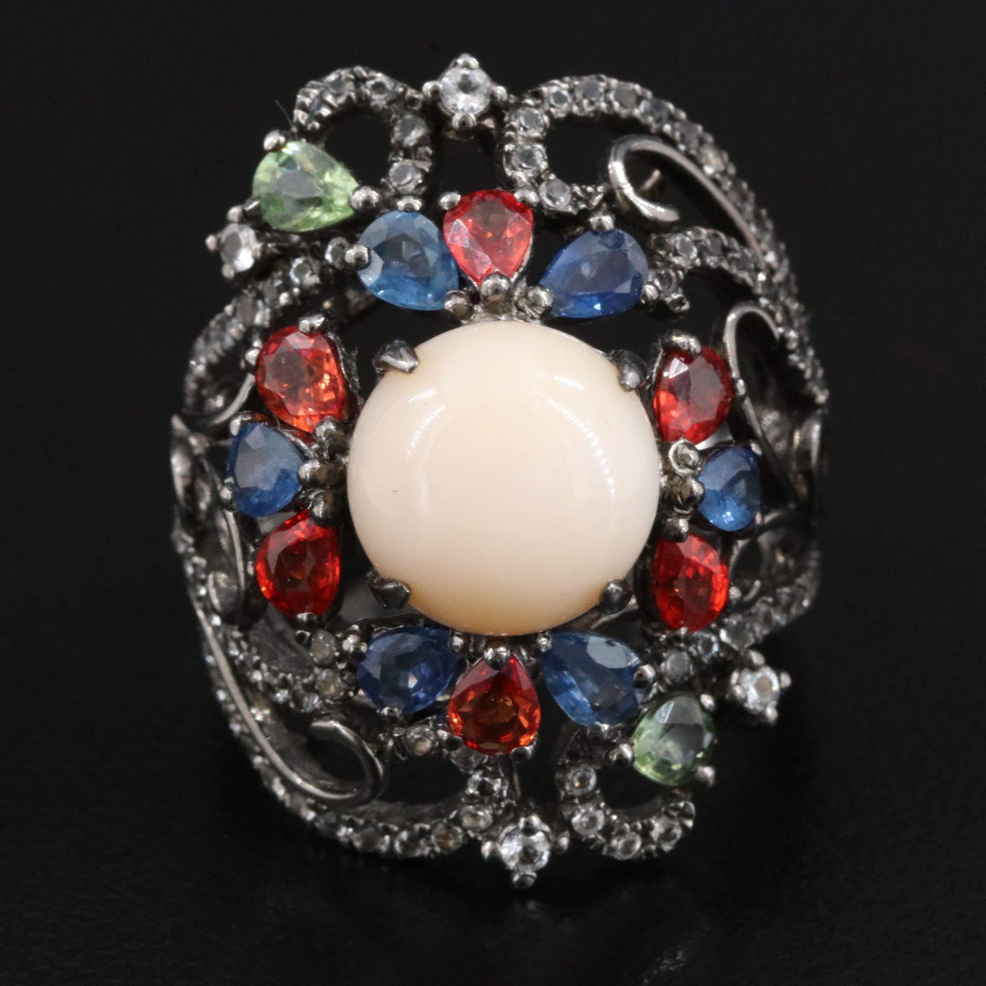 Carlo Viani Sterling Opal, Sapphire and White Topaz Ring
