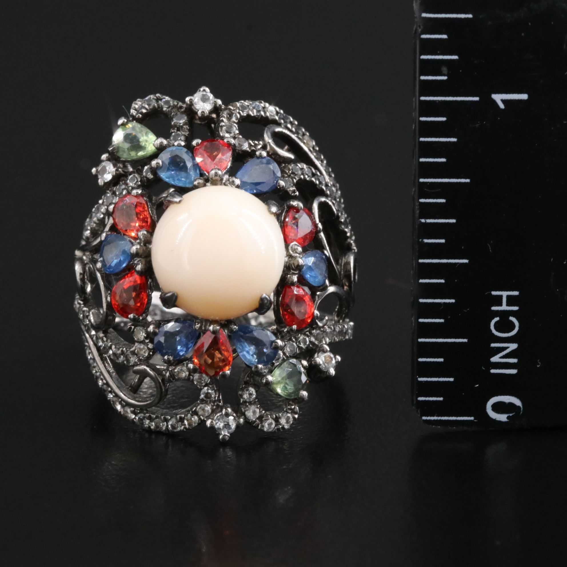 Carlo Viani Sterling Opal, Sapphire and White Topaz Ring
