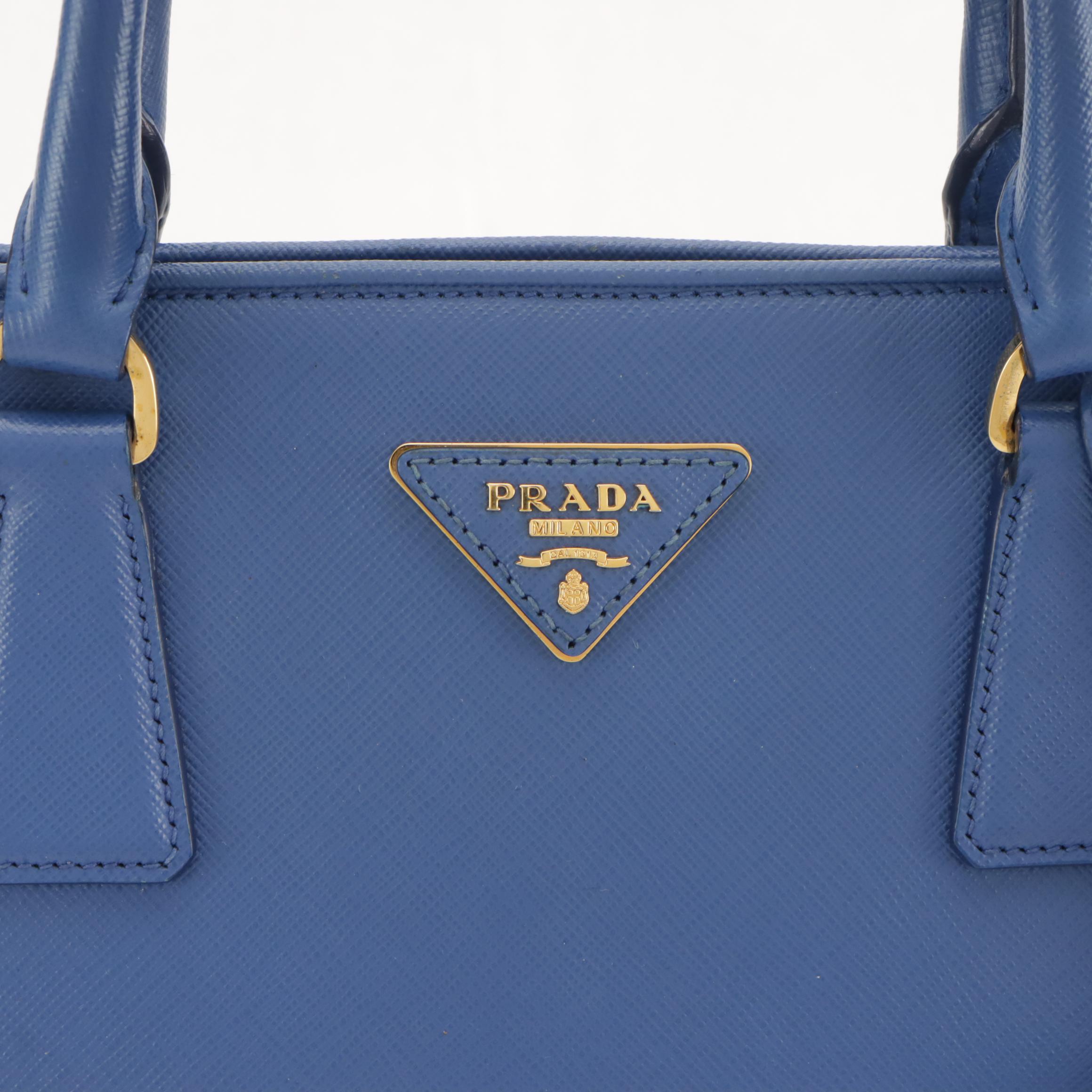 Prada Open Promenade Two-Way Dome Bag in Blue Saffiano Leather