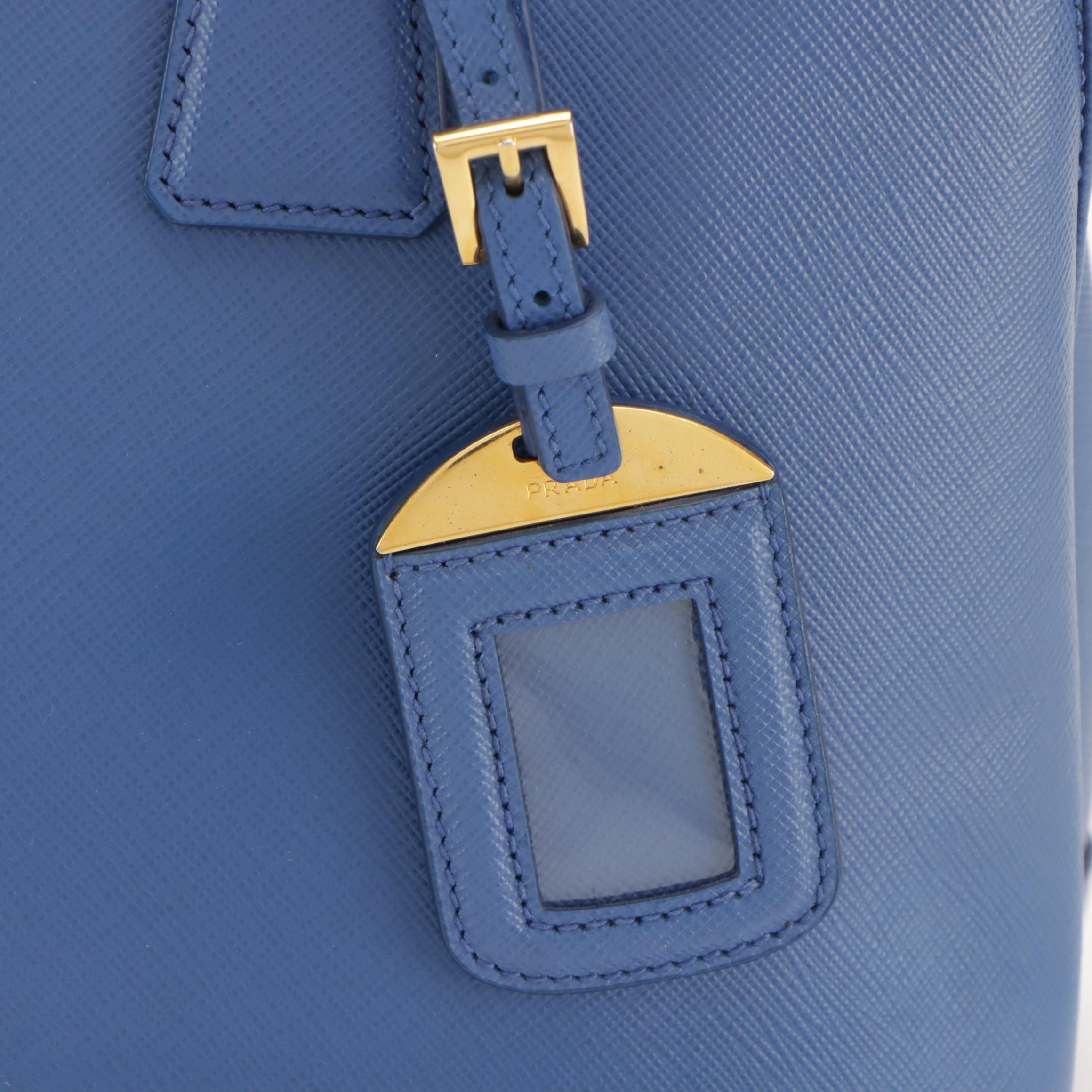 Prada Open Promenade Two-Way Dome Bag in Blue Saffiano Leather